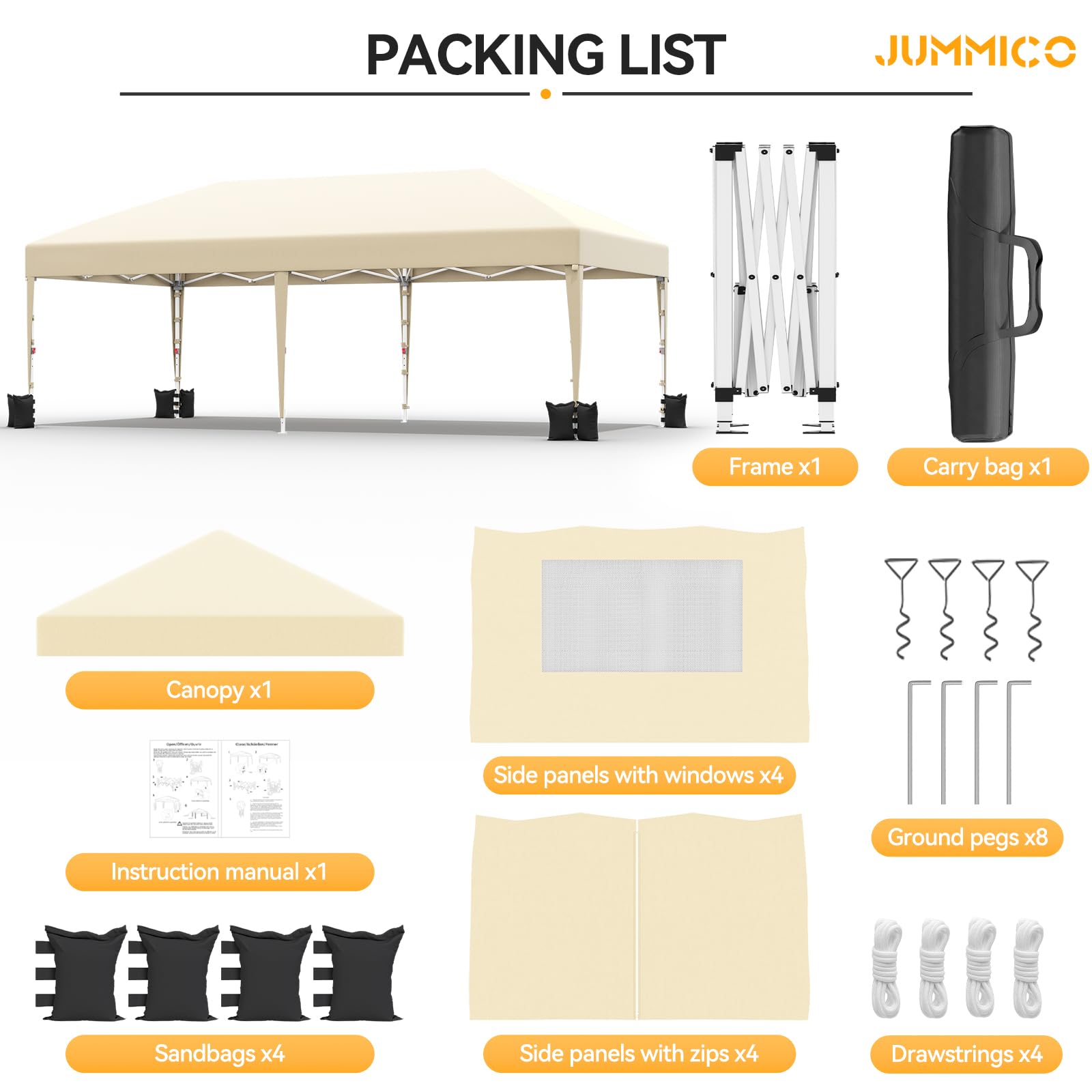 JUMMICO Gazebo 3x6 Pieghevole Impermeabile｜Zanzariera Arieggiata Anti-Insetti｜Robusto, Durevole, Impermeabile e Anti-UV｜Installazione e Rangement Rapidi｜Ideale per Cortile, Campeggio e Altro｜Beige