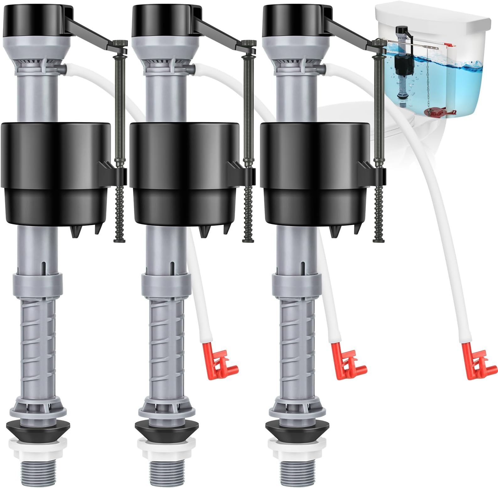 Universal Toilet Flusher Replacement Kit, Toilet Fill Valve Replacement Kit, Toilet Parts Inside Tank Kit, Adjustable, Quiet and Easy to Install (3-Pack)