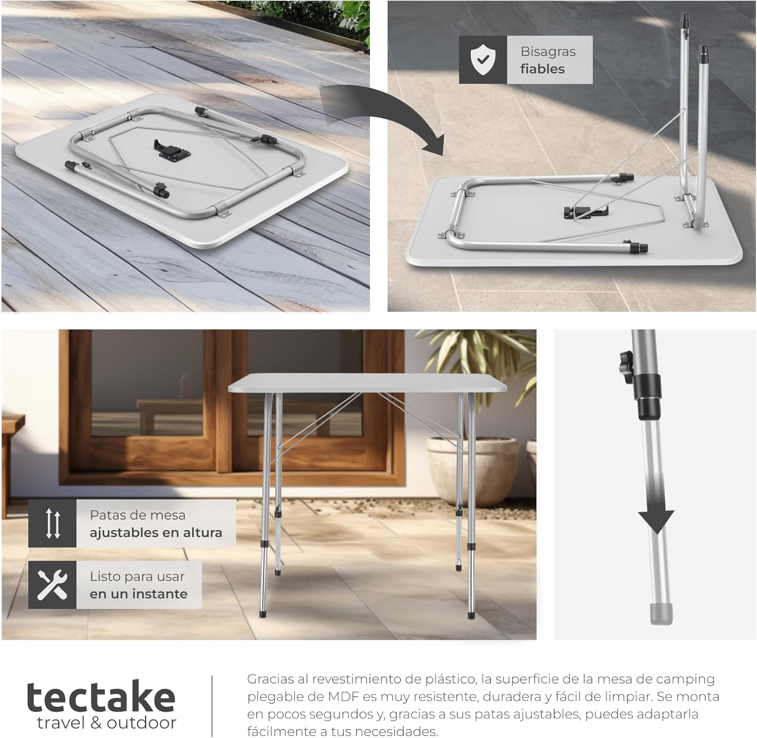 Image showing the table in its folded state and the process of unfolding the legs.
