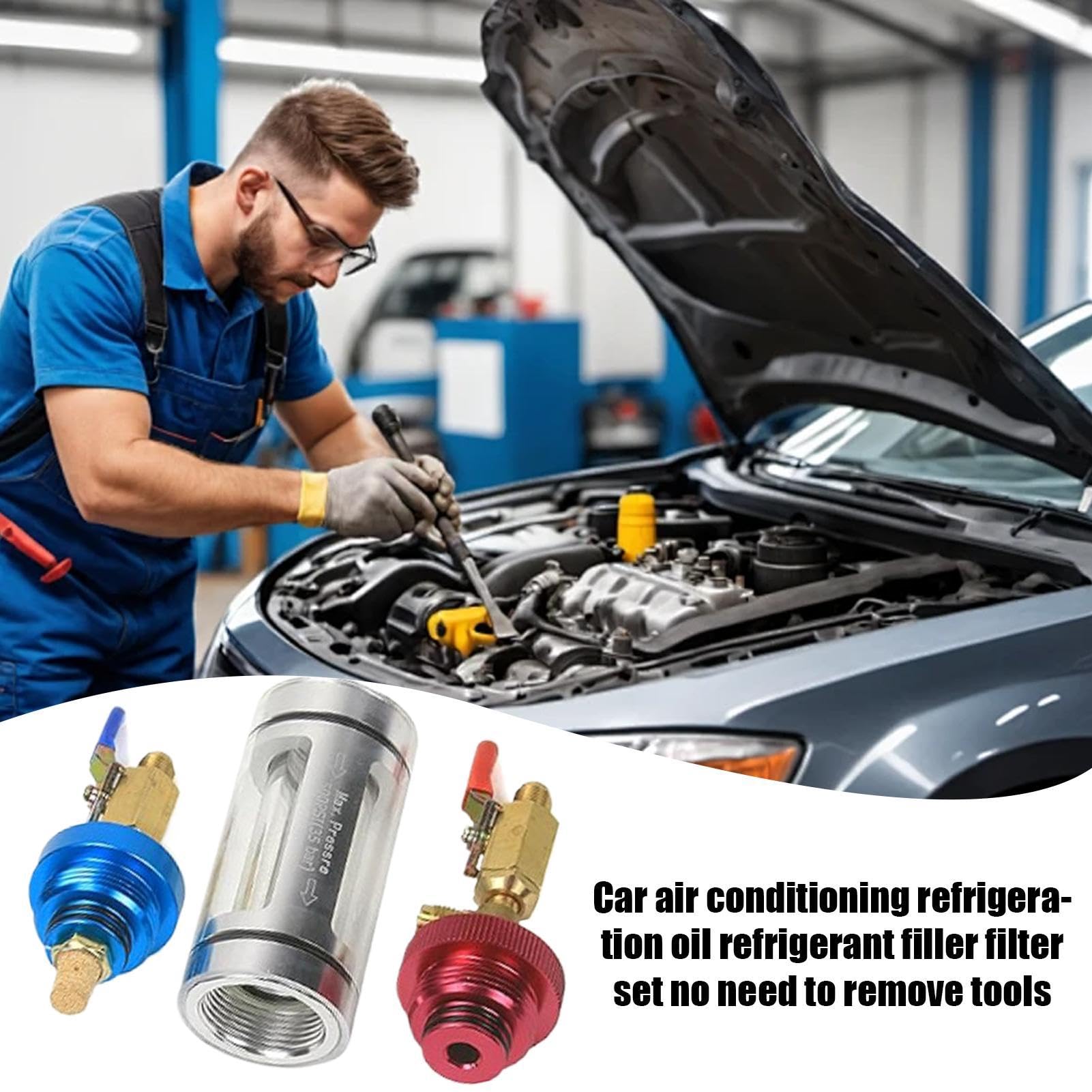 Kit de comprobador de de CA y analizador de refrigerante, aleación de aluminio + latón, herramienta portátil de analizador de refrigerante de CA para coche, kit de herramientas de prueba