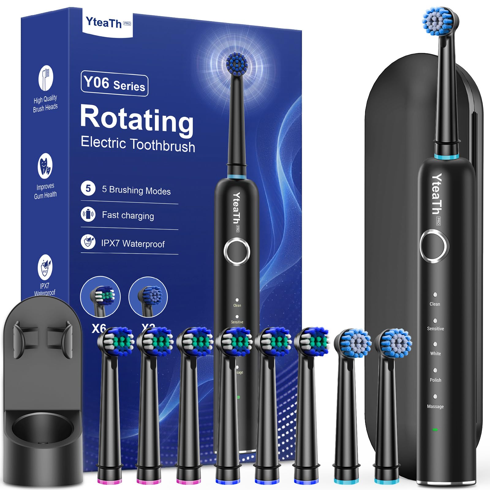 Brosses à dents électriques rotatives pour adultes et enfants avec 8  brosses, avec station de charge murale, 5 modes de brossage et étui de  voyage, 60 jours d'autonomie : Amazon.fr: Hygiène et Santé