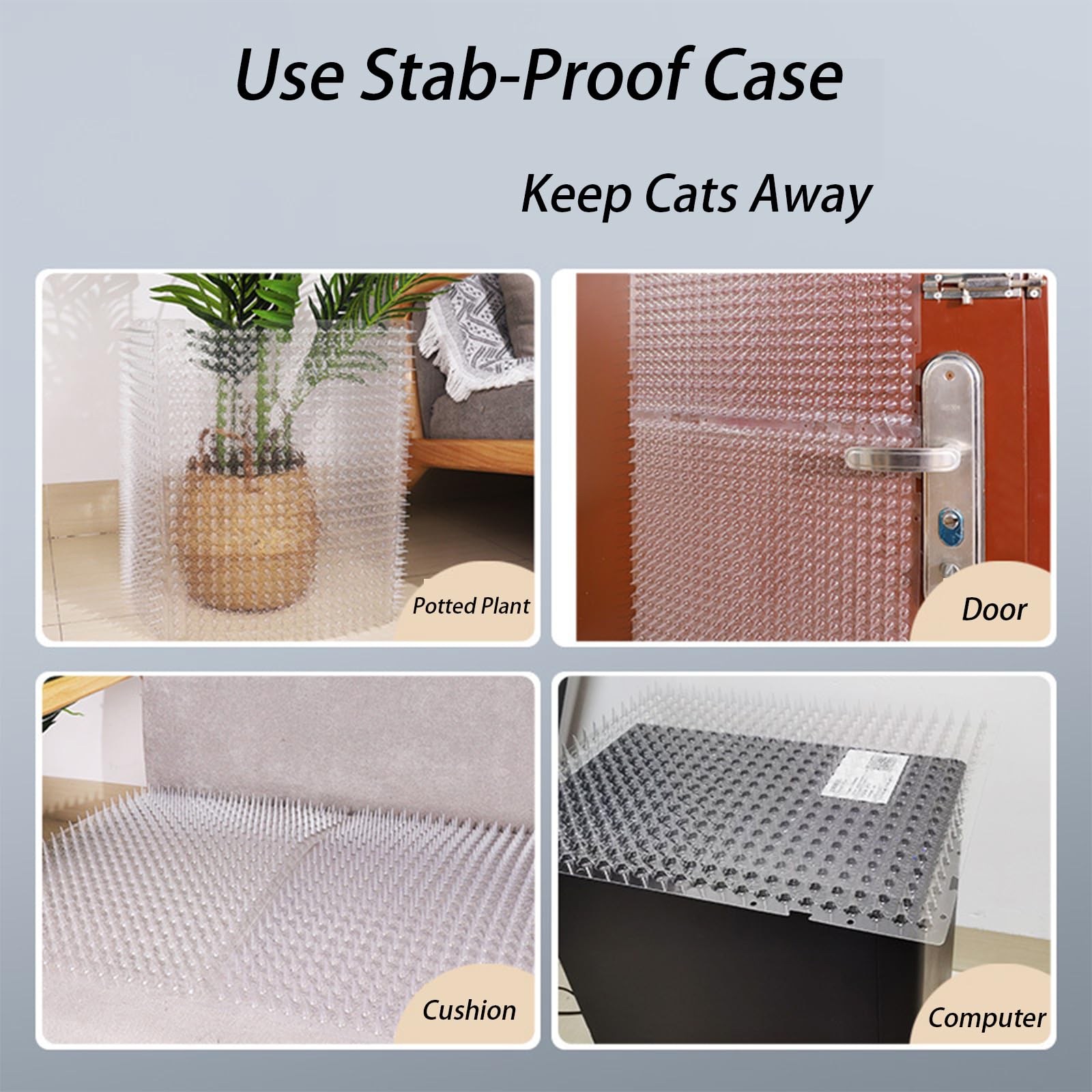 Alfombrilla Anti Gatos, Rejilla Antigatos 10 Unidades | Pinchos Disuasorios para Jardín y Balcón | Protección Duradera Interior/Exterior | PP Reciclado, Antideslizante 42 * 34cm (12, Transparente)