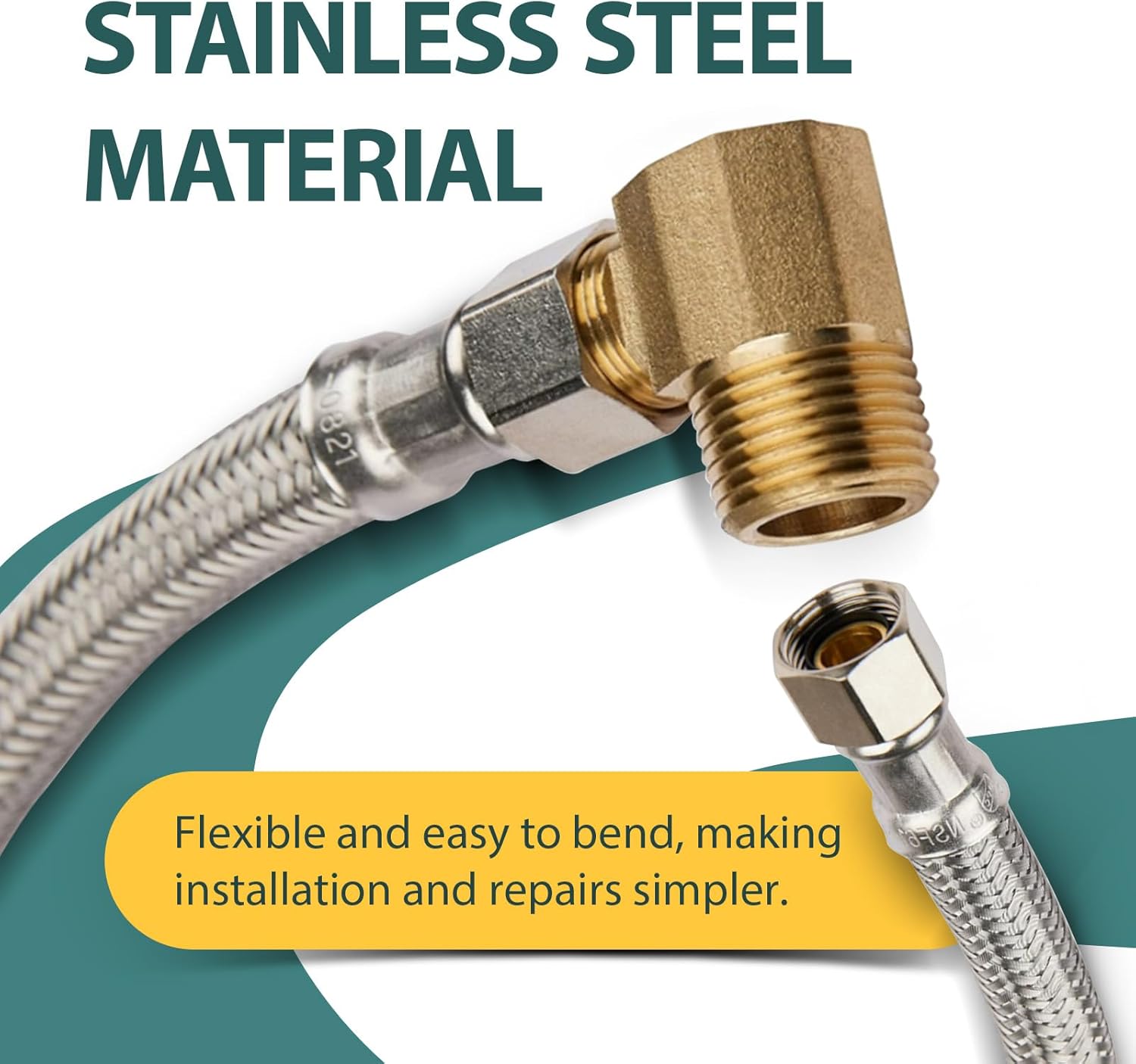 50-PACK Niikappu 6 FT Stainless Steel Dishwasher Hose with Attached 90 Degree 3/8" MIP Elbow
