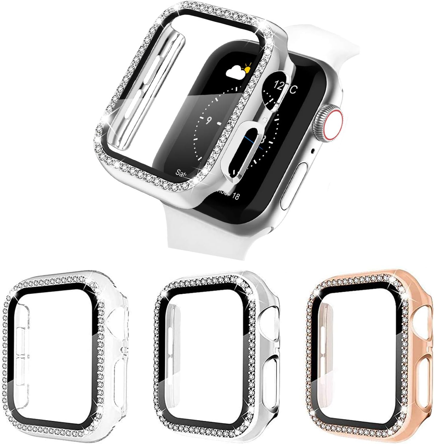 adepoy 3 Pack Case for Apple Watch 40mm Series SE 6/5/4 with Screen Protector, Bling Diamond Protective Case Full Coverage Scratch-Resist Bumper Cover for iWatch Women Girl