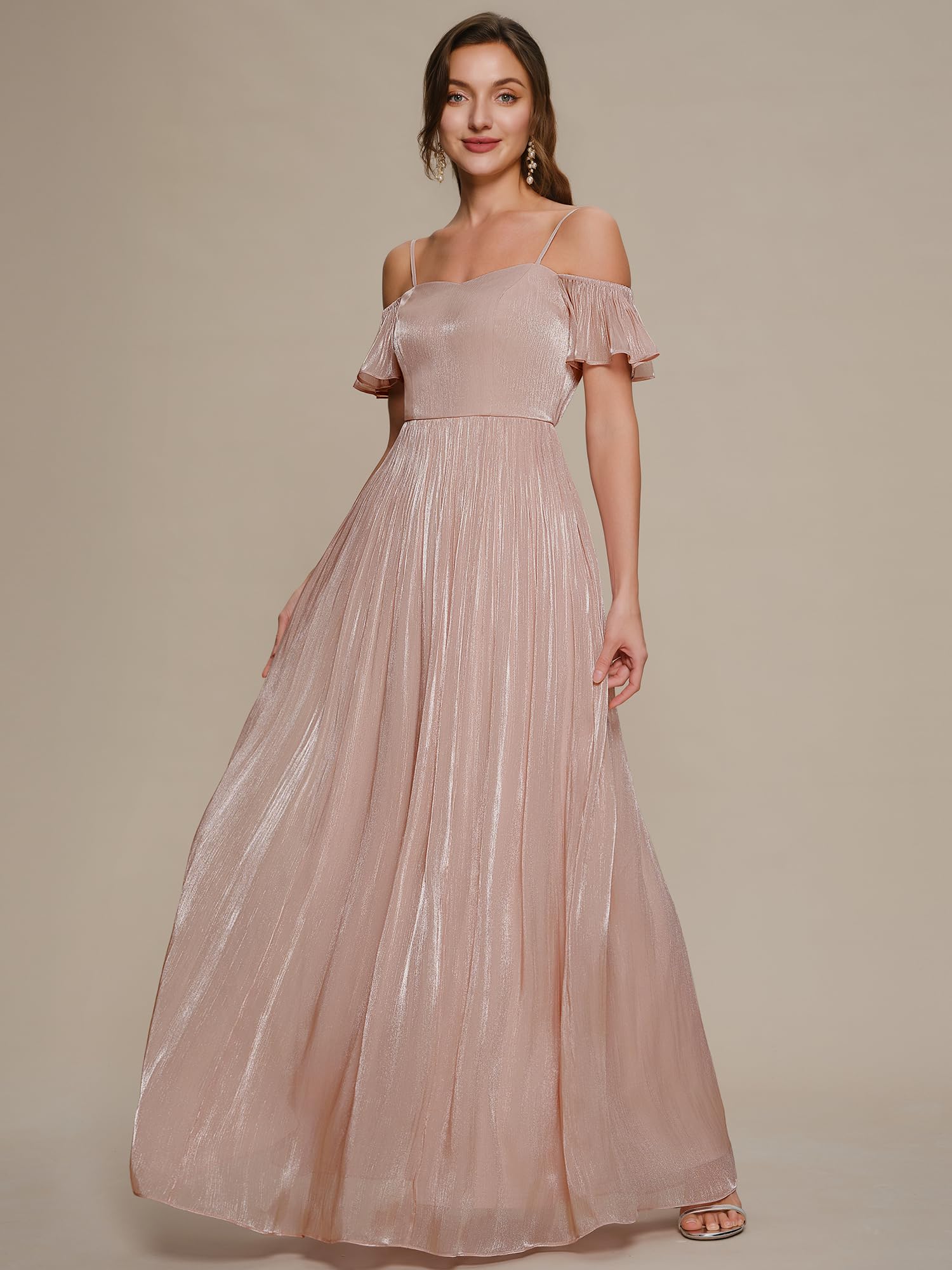 Ever-Pretty Abito Cerimonia Donna Collo a Bateau Maniche Corte Sea-Island Filament Fabrics Maxi Gonna Svasata EE02804
