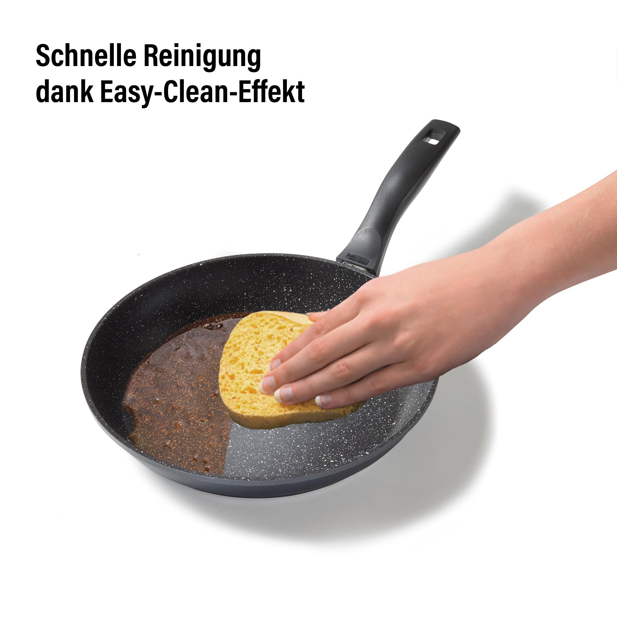 STONELINE Schmorpfanne 28 cm hoher Rand, Aluguss, Schmorpfanne beschichtet mit echten Steinpartikeln, geeignet für Backofen und Induktion, ohne Fett und Öl braten, grau