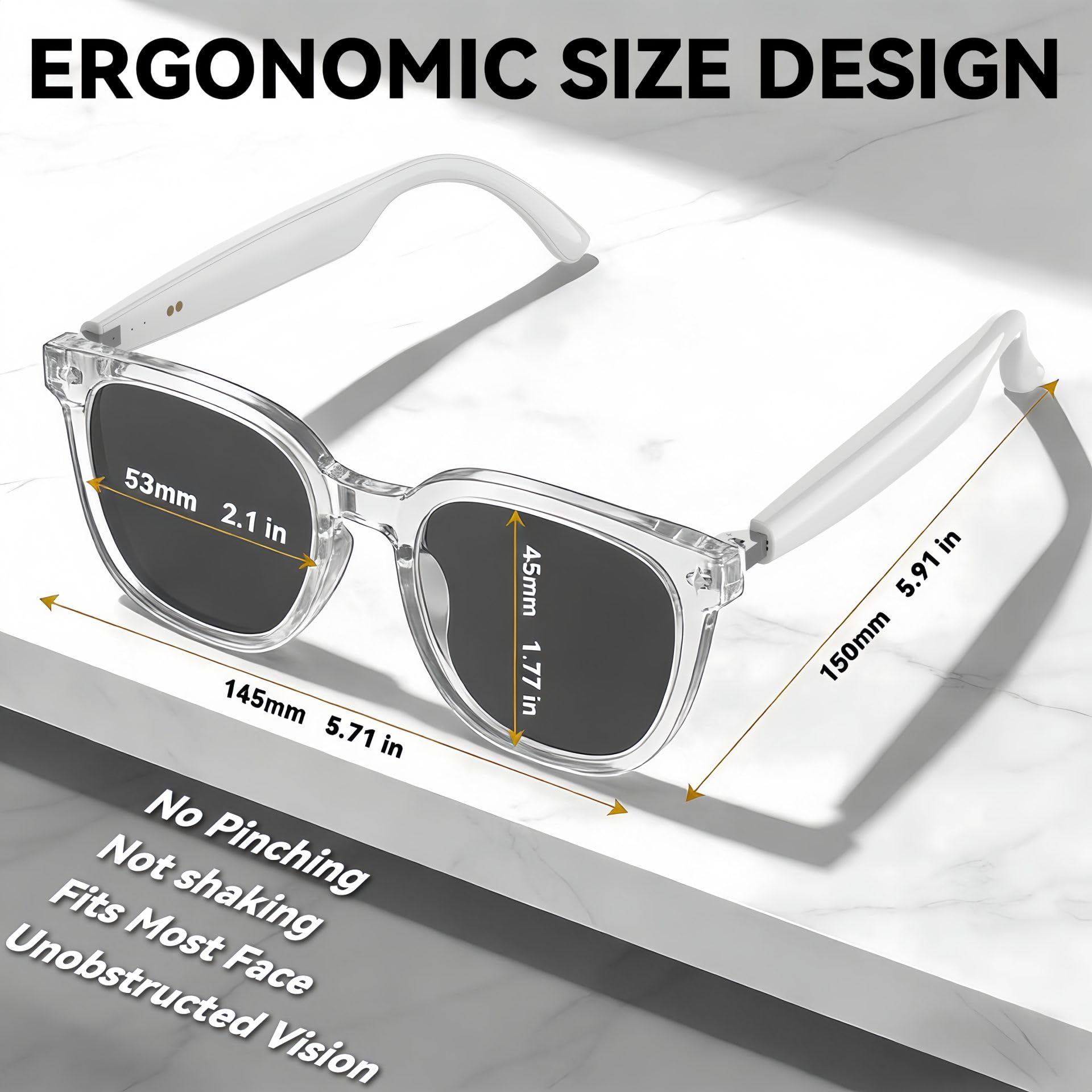 Lunettes intelligentes, lunettes de soleil audio avec haut-parleur, lunettes Bluetooth avec commande vocale et oreille ouverte, lunettes d'enregistrement avec traduction