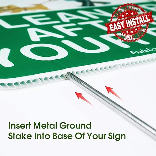 Miniatura 5 de Letrero Clean Up After Your Dog (2 unidades) de 12 x 9 pulgadas, letrero de limpieza después de tus mascotas, doble cara con alambre de metal,