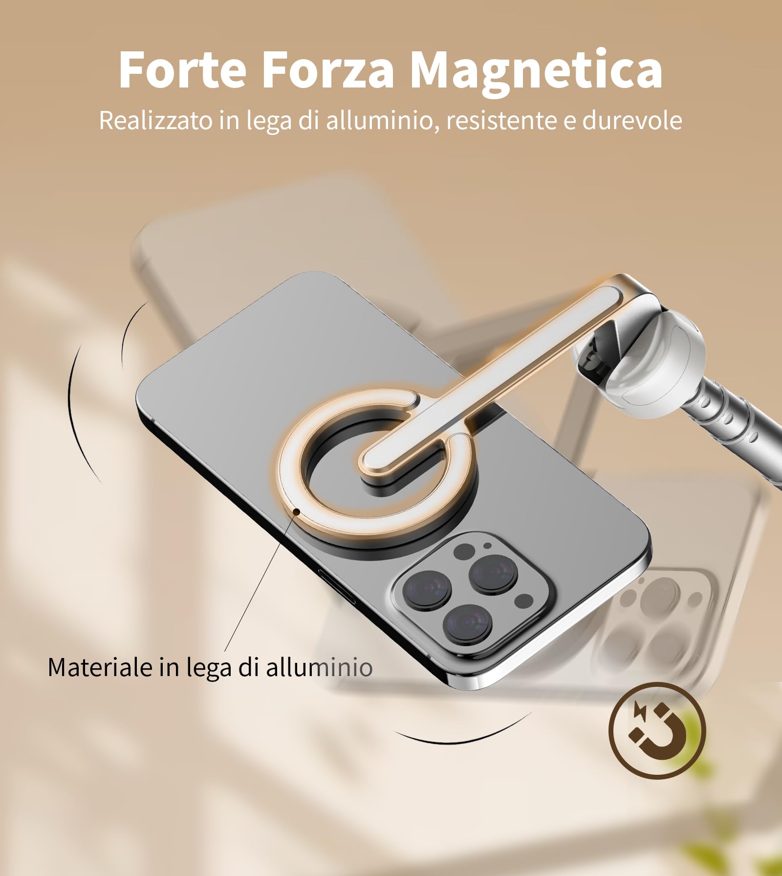 TONEOF 173cm Bastoni Selfie Treppiede Magnetico,Supporto Magnetico in Alluminio Resistente, Rotazione a 360°,Treppiede Viaggio Retrattile con Anello in Metallo&Telecomando,Monopiede per Telefoni