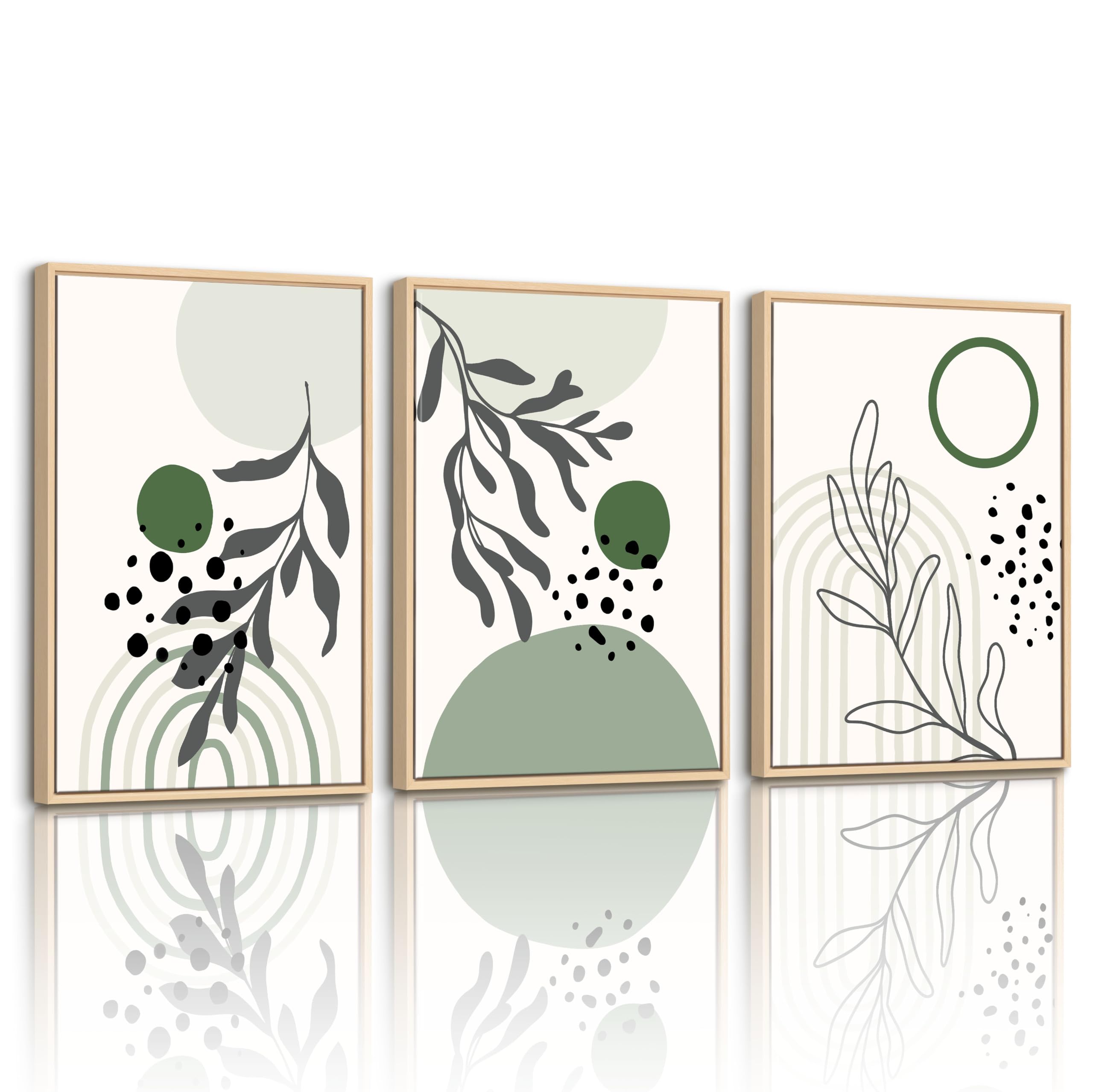 WENGTIAO Stampa su Tela Incorniciata Astratto Geometrico Verde Salvia | Quadri su Tela Minimaliste Botaniche Pittura, Quadri Moderni Soggiorno Camera da Letto Decorazioni Parete 30x40cmx3