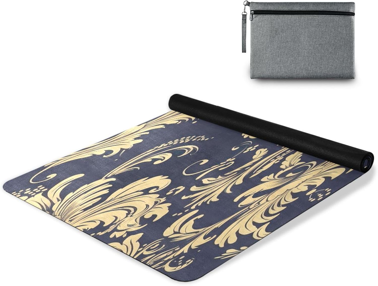 Damascus Print Yoga Mat,Non Slip Exercise & Fitness Mat Folding Waterproof Yoga Mat for Yoga, Pilates, Stretching,71 x 26 Inch Come with Storage Bag