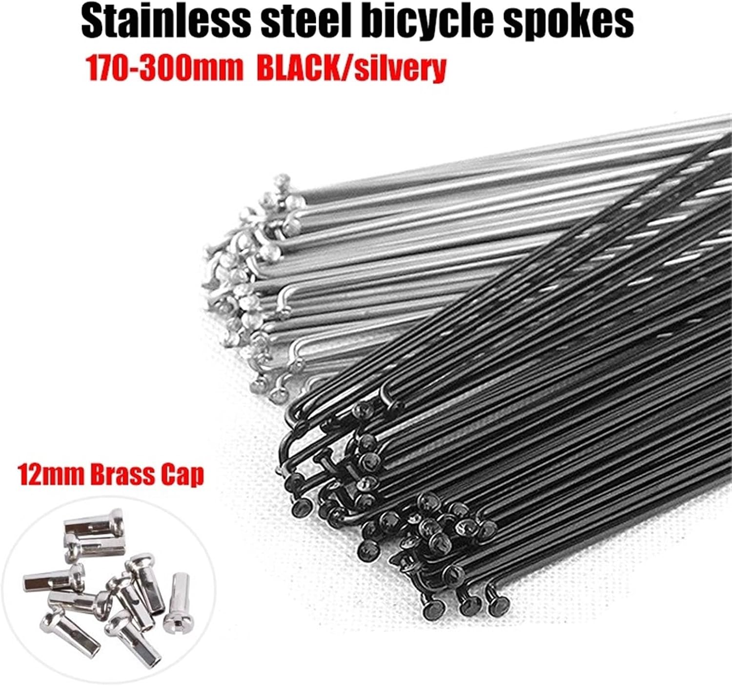 Bicycle Spokes 14G J-Bend Stainless Steel 170-300mm High Strength With Nipples 36Pcs For MTB Road Bike Bicycle Replacement Parts(141-260mm 36PBlack)