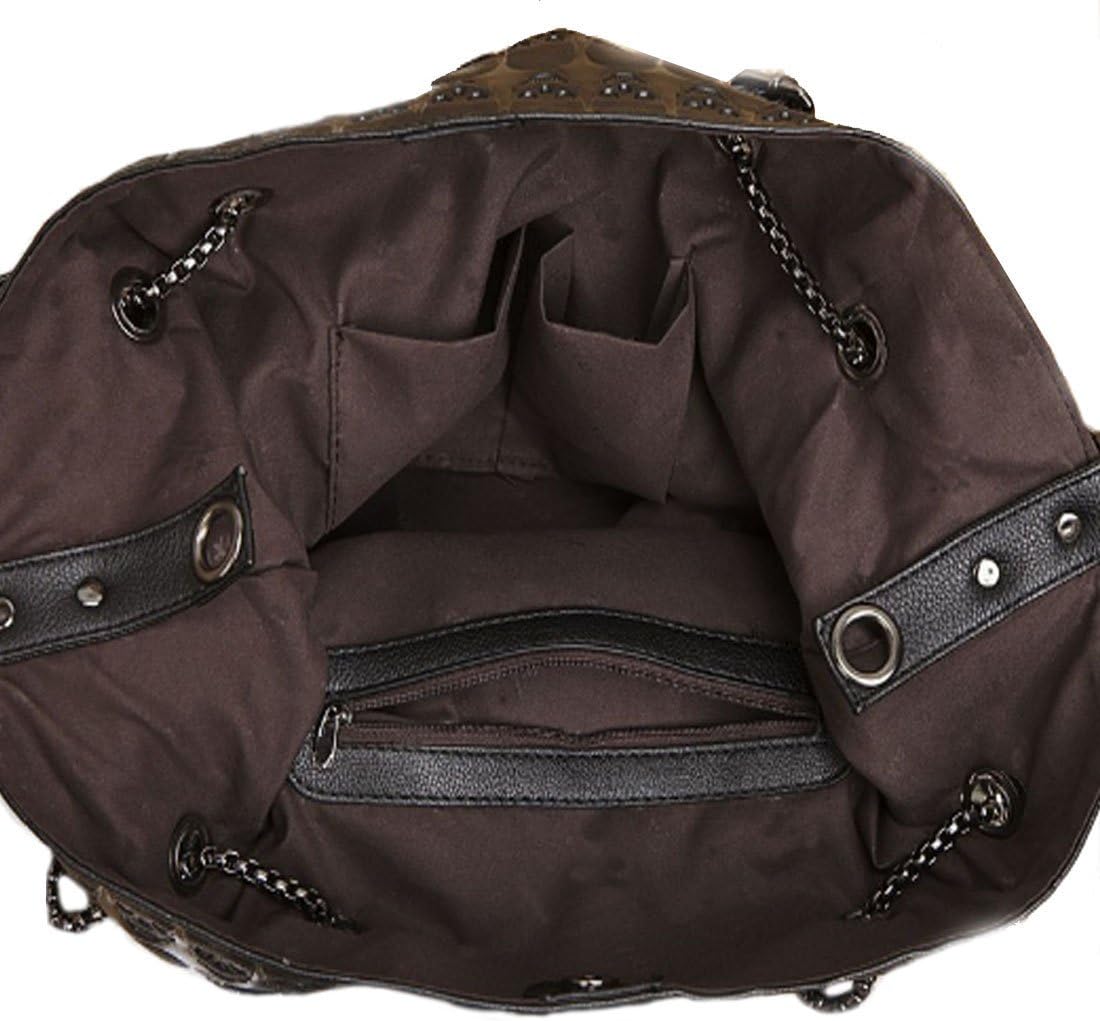 Womens Skull Print PU Leather Hobo Tote Shoulder Bag Package Handbag with Gift - Image 5