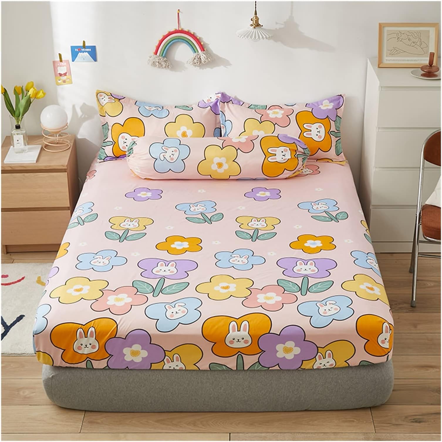 AOCATE Bed sheets Bed Mattress Sheet All Purpose Elastic Rubber Sheet King Size Sheet Polyester Sheet (Color : 06, Size : 2pieces pillowcases)