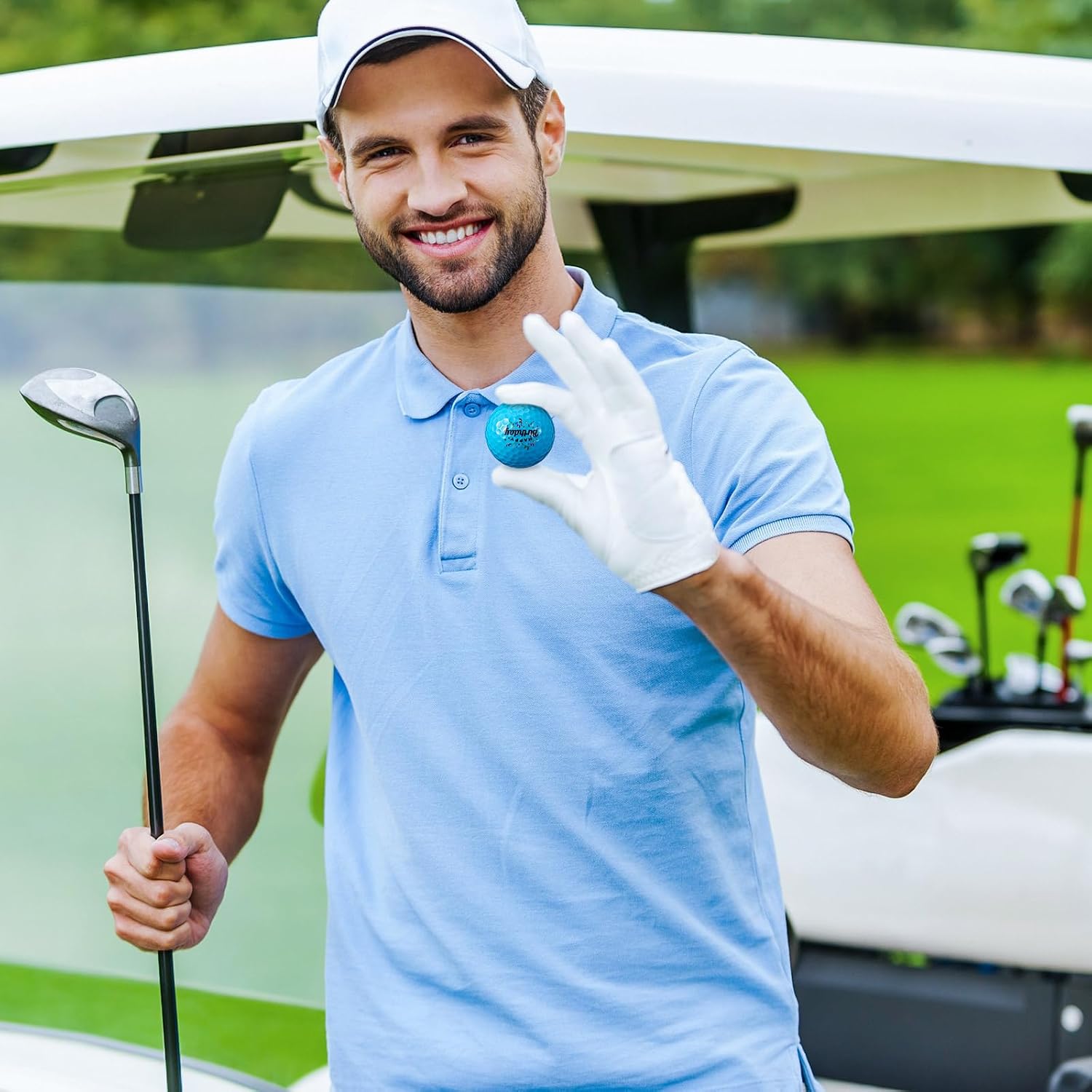 Outus 6 Pack Happy Birthday Golf Ball Gift White Blue Funny Novelty Gift Golf Ball for Employee Men Woman Dad Grandpa Golfing Lovers Birthday