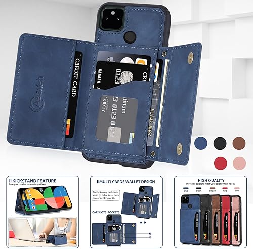 Miniatura 8 de Asuwish Funda de teléfono para Google Pixel 5a 5G con protector de pantalla de vidrio templado y soporte de tarjeta de crédito de piel sintética,