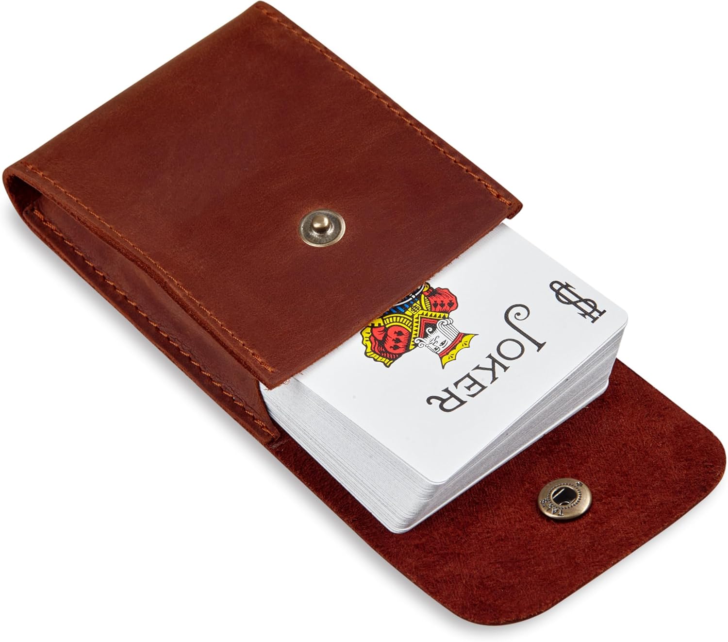 Playing Card Case, Leather Case for Board Games, Playing Card Holder, Card Deck Holder (Cognac)