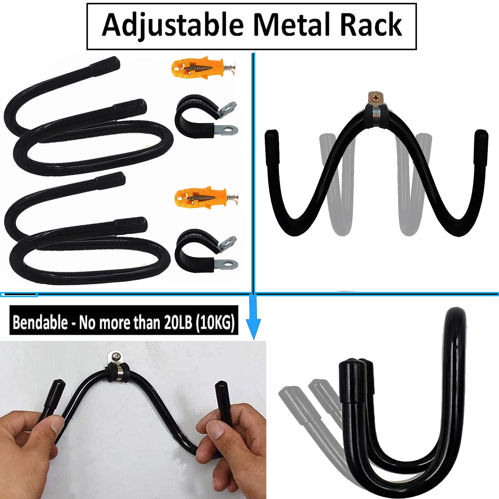 Pmsanzay Supporto orizzontale da parete per chitarra, confezione da 2 ganci da parete per chitarra, con viti, per ukulele, basso, banjo, mandolino