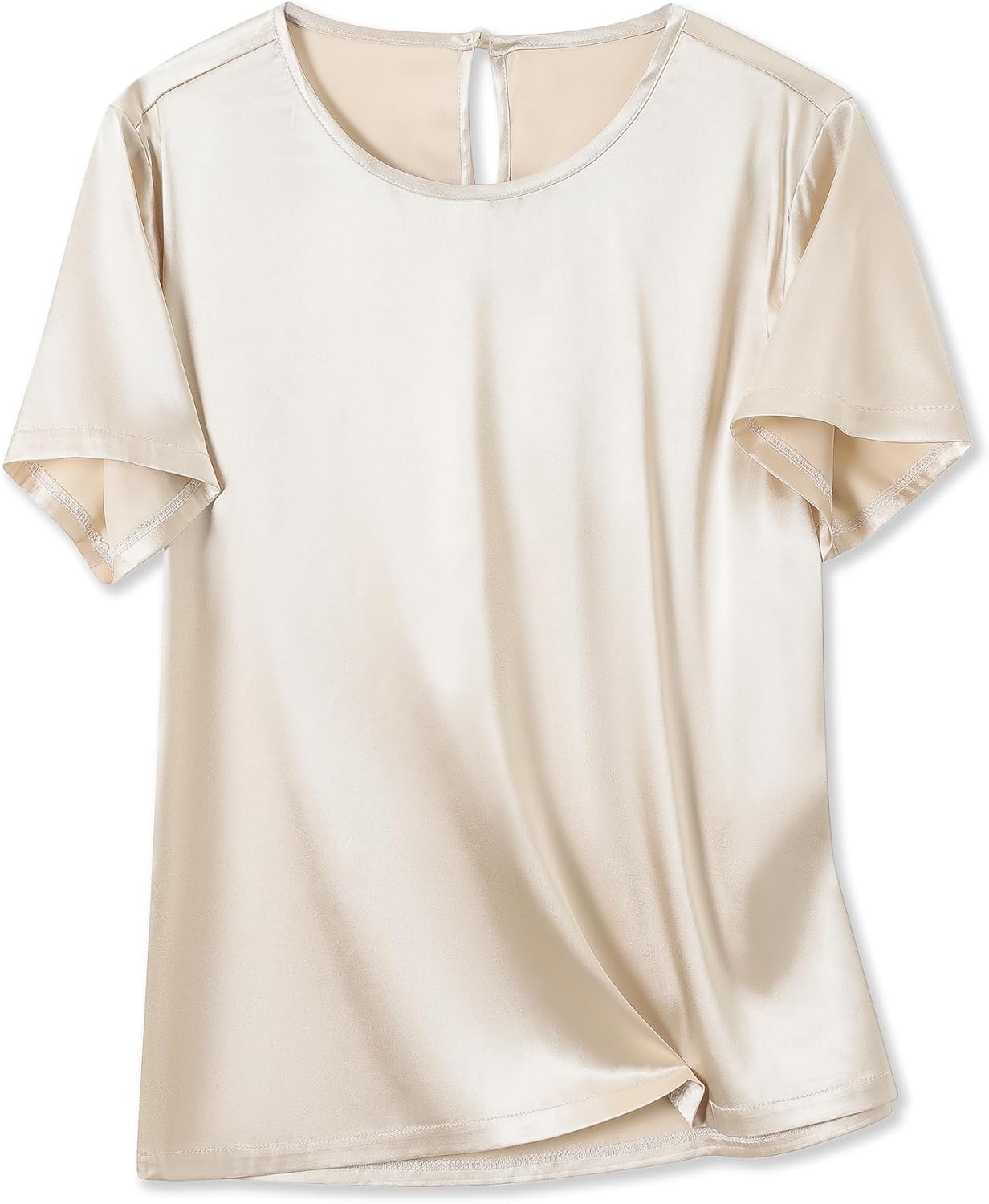 Women's Casual Short Sleeve Crew Neck Silk Satin Blouse Top - Image 4