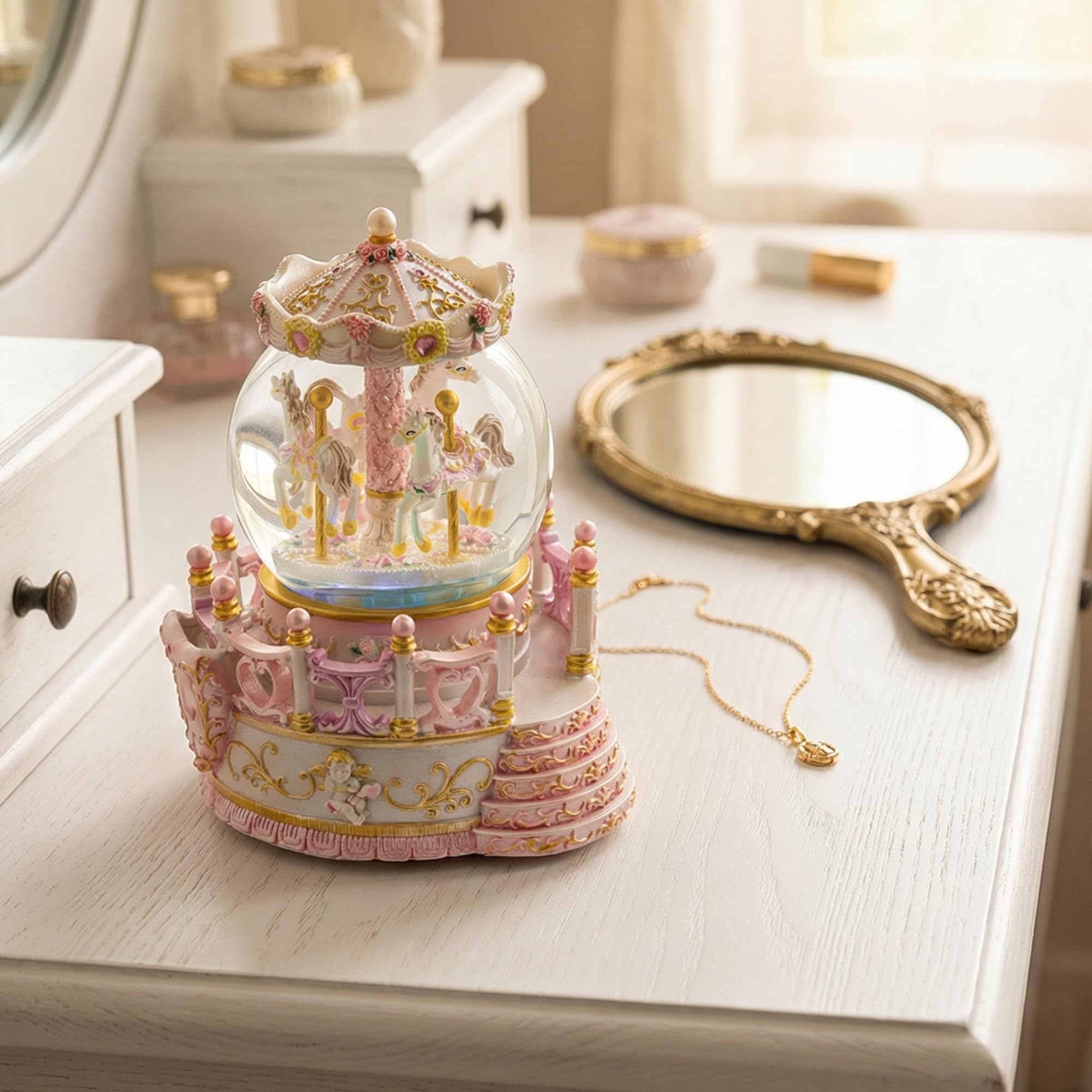Amazon.com: Carousel Music Box for Daughter, Pink Carousel Snow