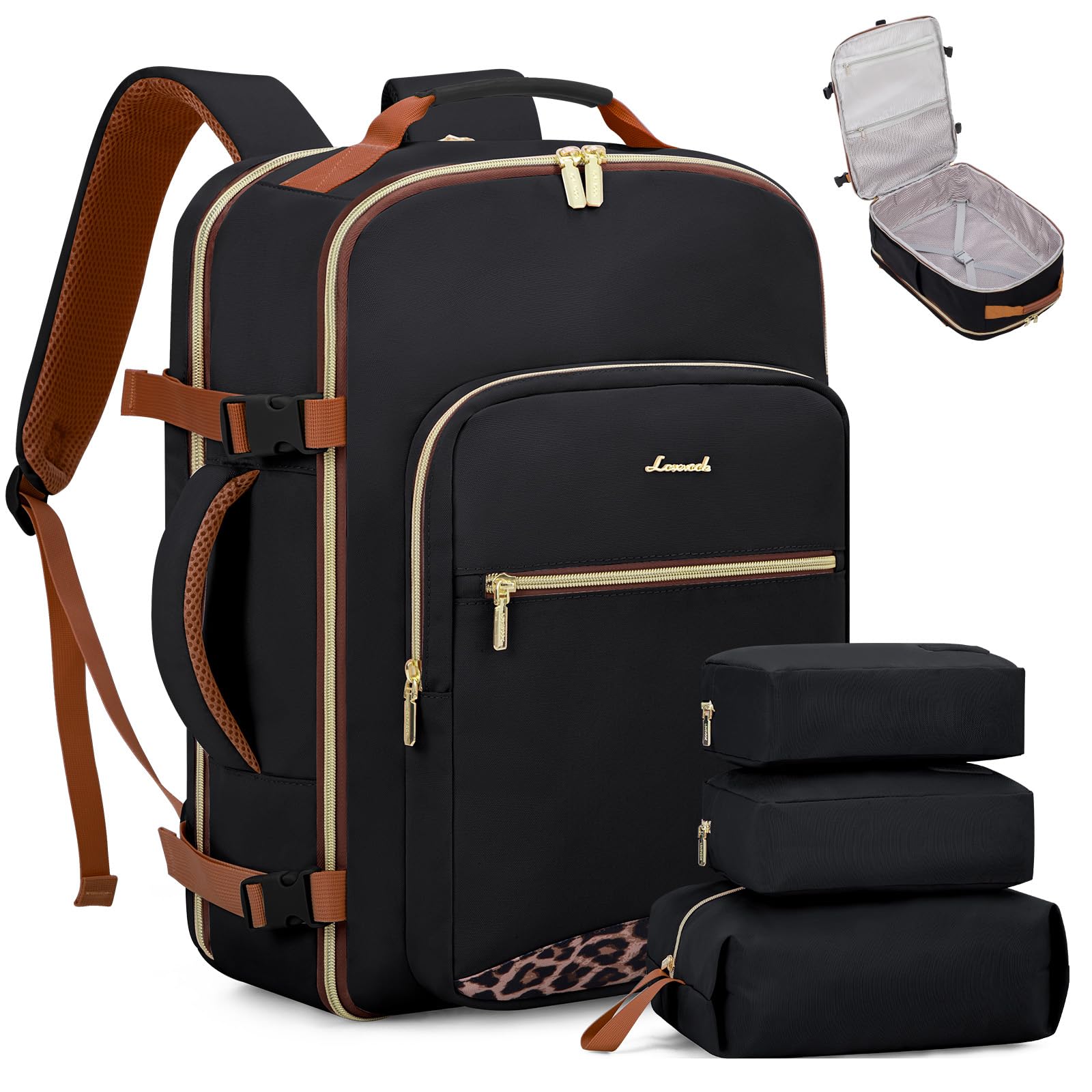 LOVEVOOK 50L Travel Backpack Flight Approved Carry on Backpack,3 Packing Cubes,Waterproof Personal Item Travel Bag,TSA Carry on Luggage Suitcase Travel Essentials,Gifts for Women &amp; Men,fits 18" Laptop