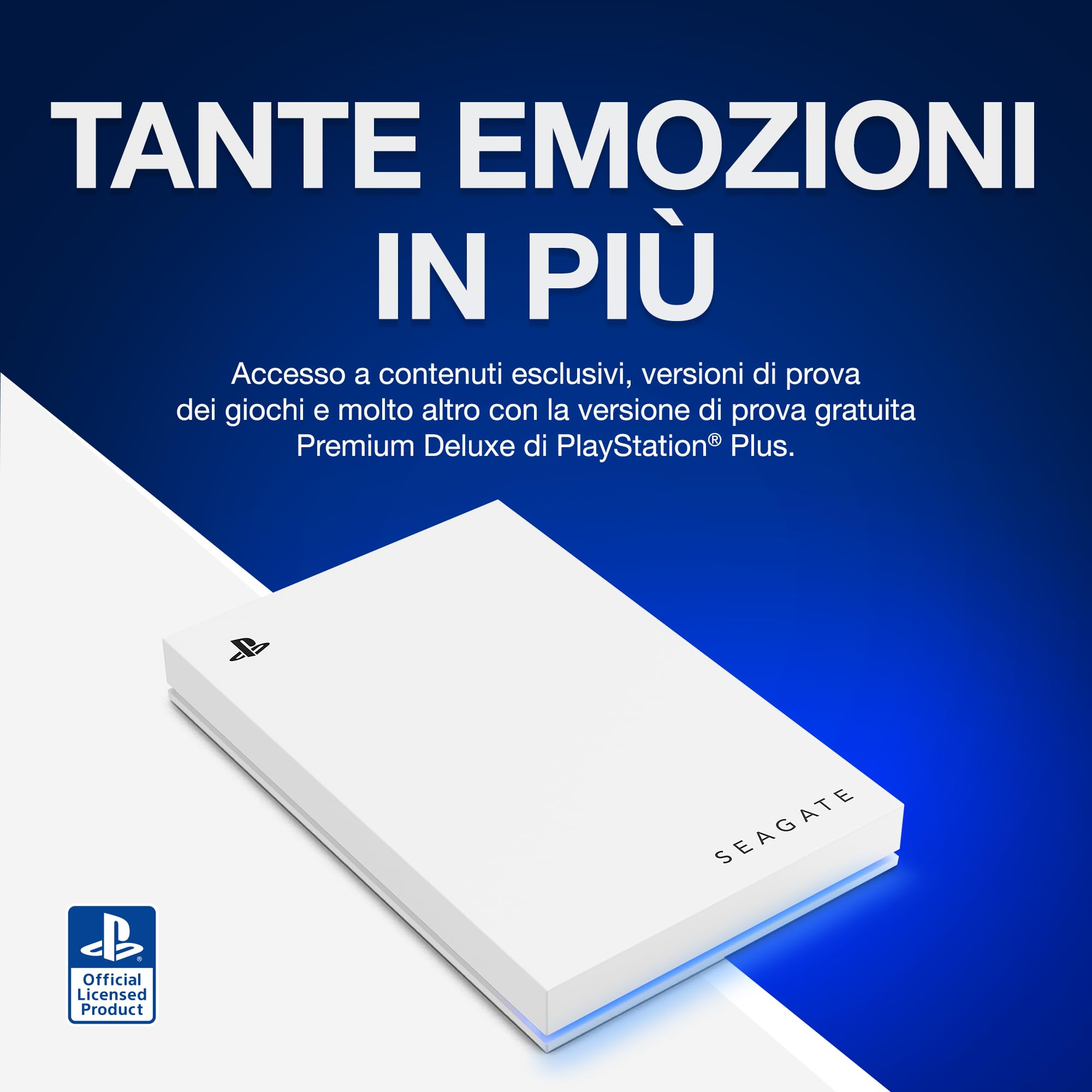 Seagate Game Drive per PS5 1TB, esterno SSD, USB 3.2, illuminazione LED Blu, Bianco, Data Rescue Service (STMH1000200)