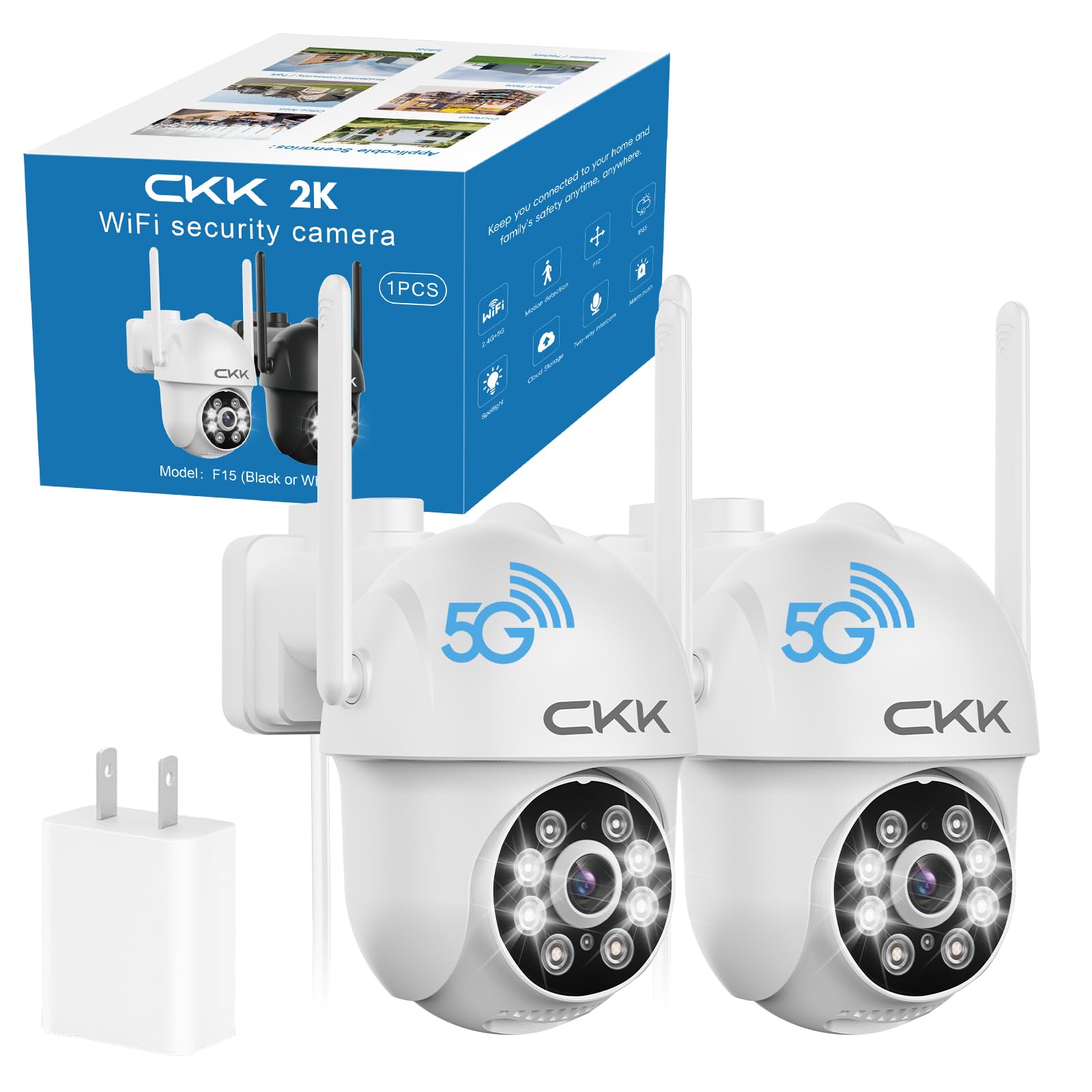 CKK 2K Überwachungskamera Outdoor 2Pack, 2.4/5G WiFi Kameras für Home Security