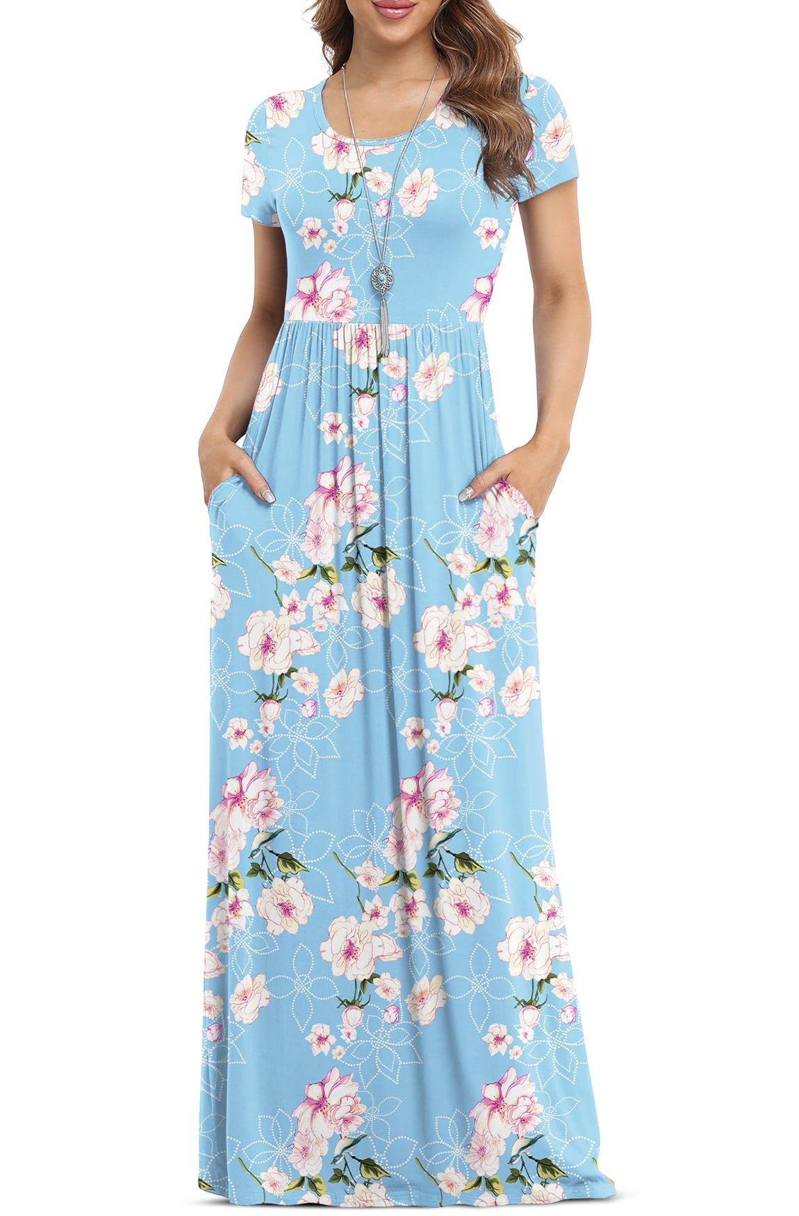 VIISHOW Women's Short Sleeve Loose Plain Maxi Dresses Casual Long Dresses with Pockets