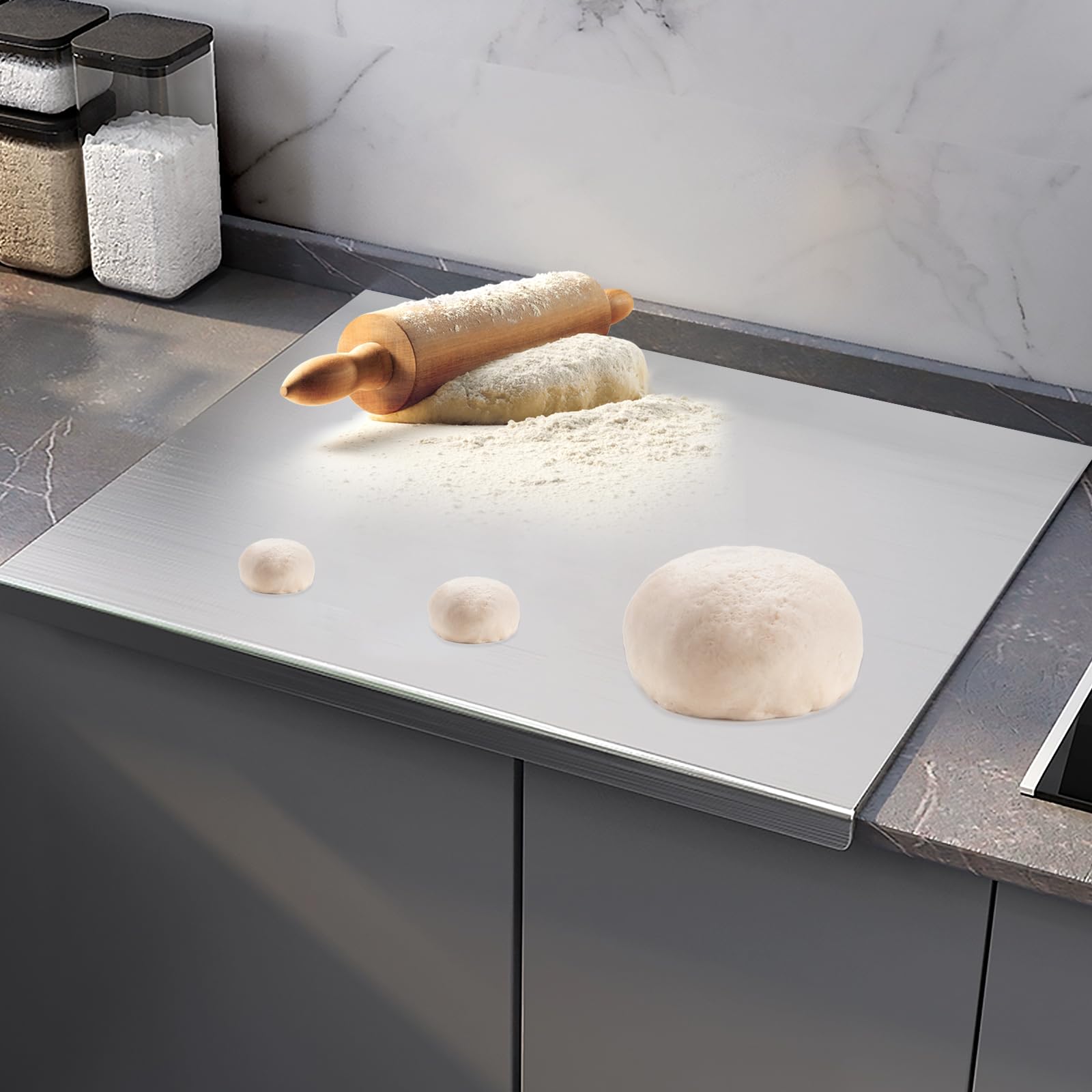 Arbeitsplatte Knetbrett Edelstahl [30 x 40cm] - Für Kneten, Schneiden & Backen - Küchenplatte mit AnschlagkanteAuch als Nudelbrett, Teigbrett - Schneidebrett Platte Küche