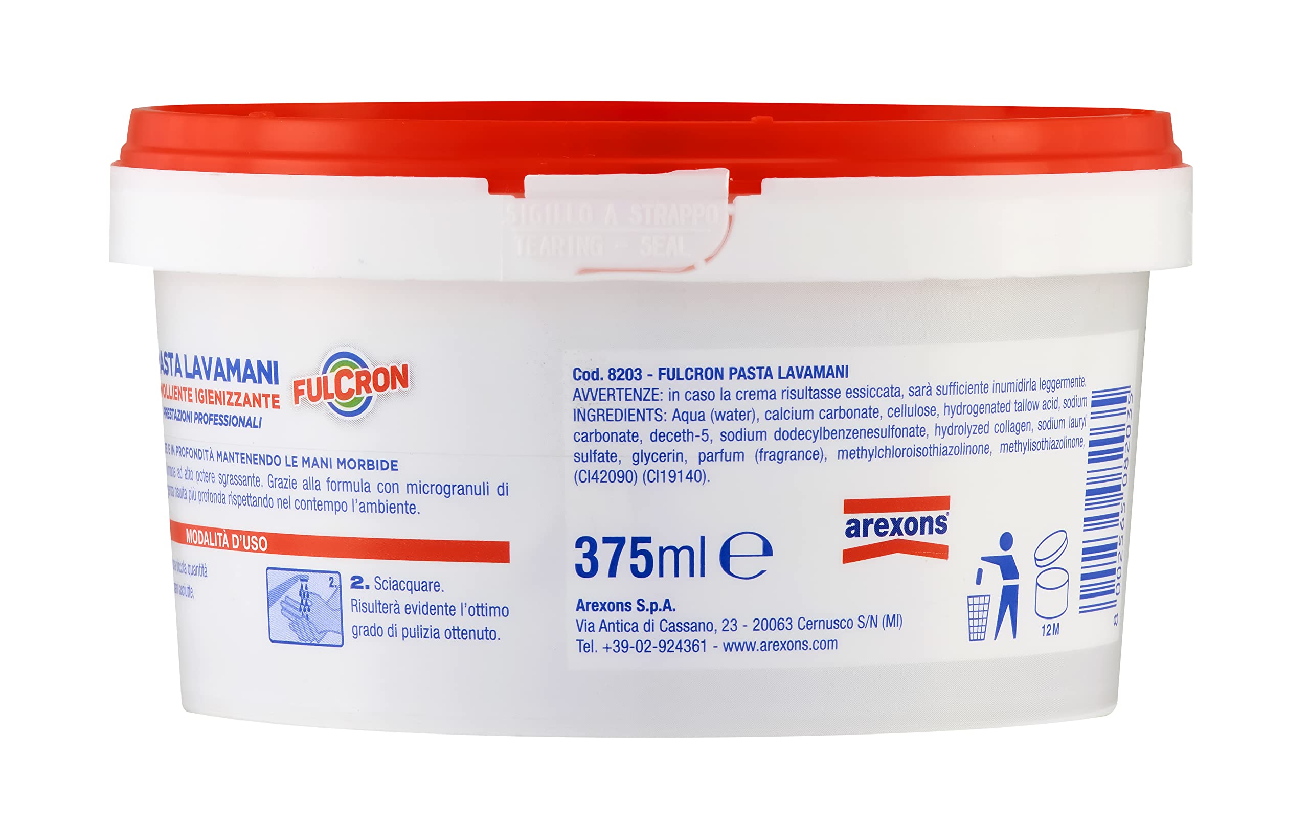 FULCRON 8203 Pasta Lavamani 375 ml, Emolliente e Igienizzante, Sgrassante Industriale, Bianco (Confezione da 2)