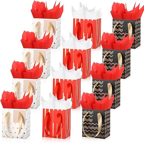 Miniatura 30 de Tenare 12 bolsas de regalo pequeñas, mini bolsa de papel metálica a granel con asa de papel de seda para envolver regalos, día de San Patricio