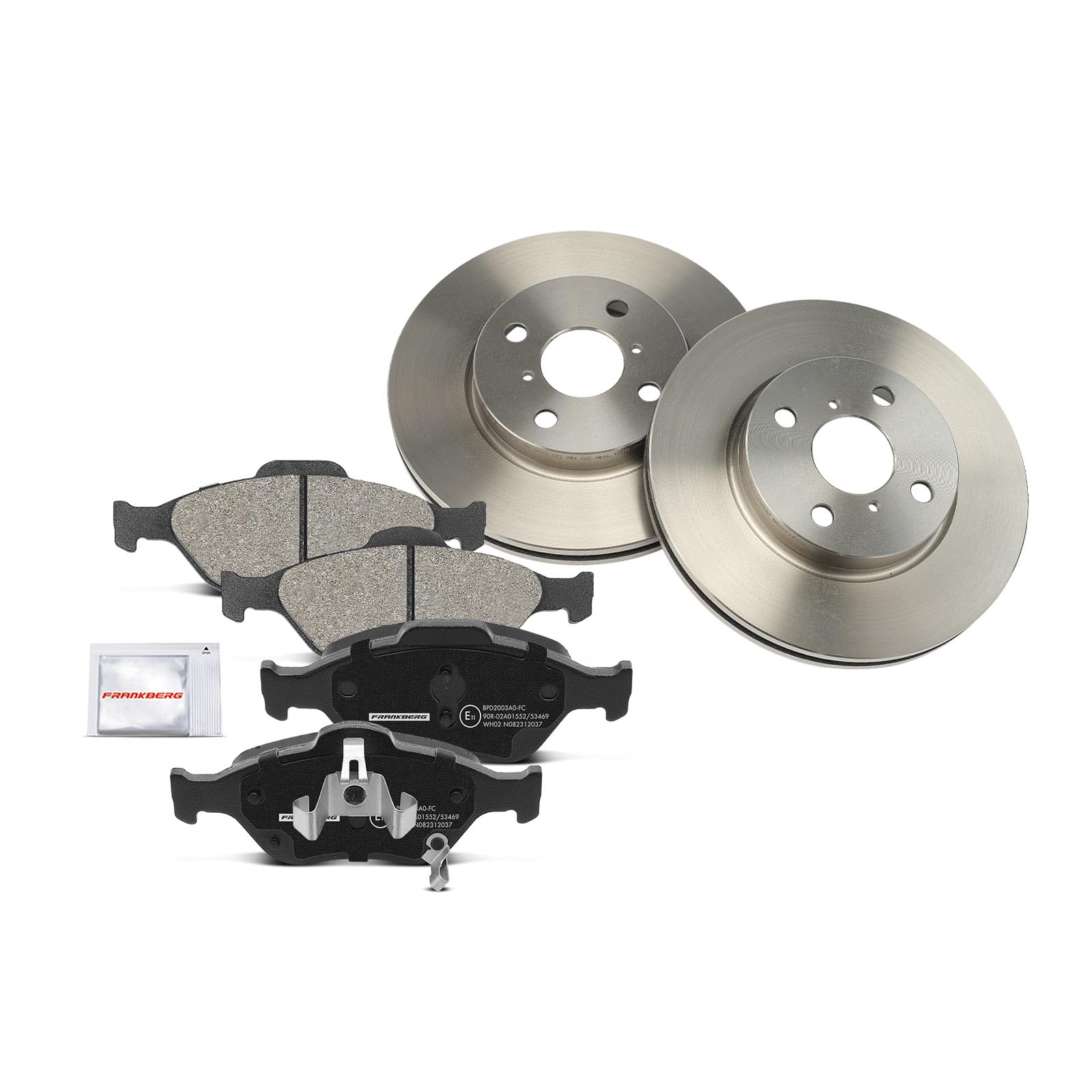 Frankberg 1 set freni incl. 2 dischi freno + 4 pastiglie freno anteriori | 044650D210, 435120D060000; Compatibile con: Yaris P13, Yaris P9