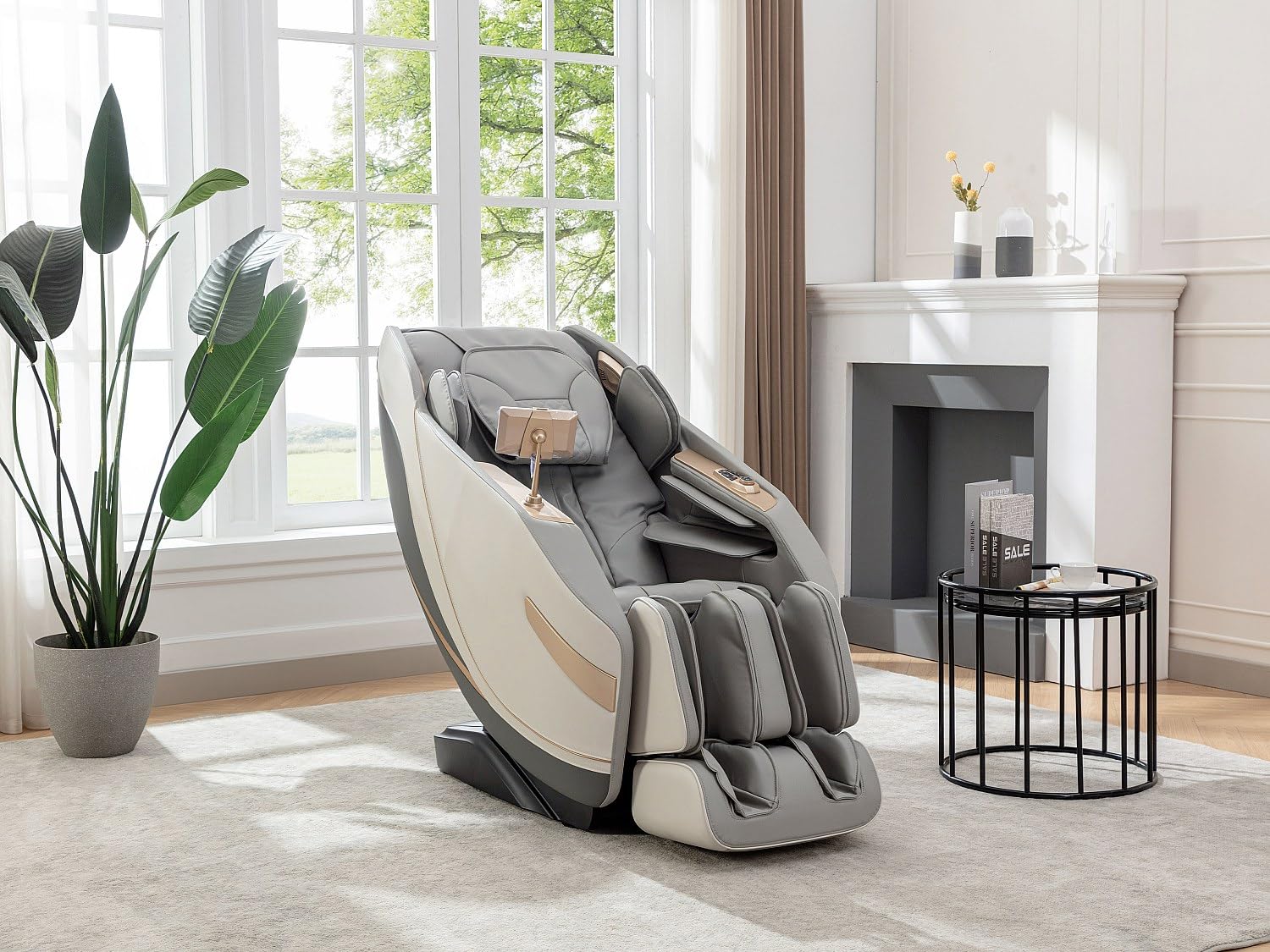 Vente-unique - Sillón de Masaje de Piel sintética - Sistema de Gravedad Cero - Gris - MOWATA