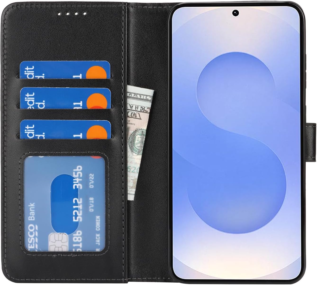 for Samsung Galaxy S25 Case Wallet with Card Holder,Galaxy S25 Wallet Case for Men Women,PU Leather Magnetic Clasp Stand Flip Phone Case Cover-Black - Image 7