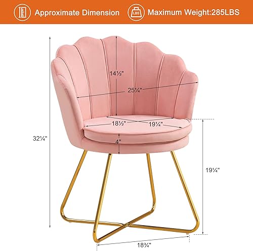 Miniatura 2 de Furniliving Sillas de tocador rosas, silla de maquillaje de terciopelo para dormitorio, silla de escritorio de oficina en casa con patas chapadas en
