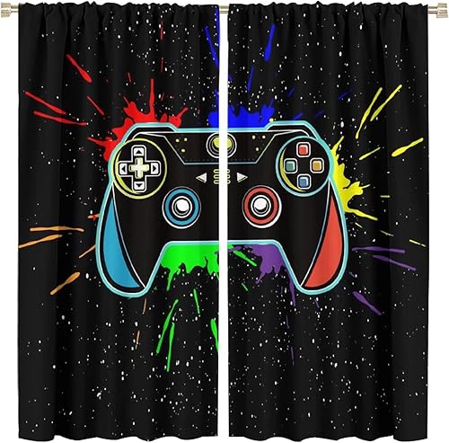 Cortinas opacas con estampado de consola de videojuegos, para adolescentes y niños, control de videojuegos, control de videojuegos, aislamiento