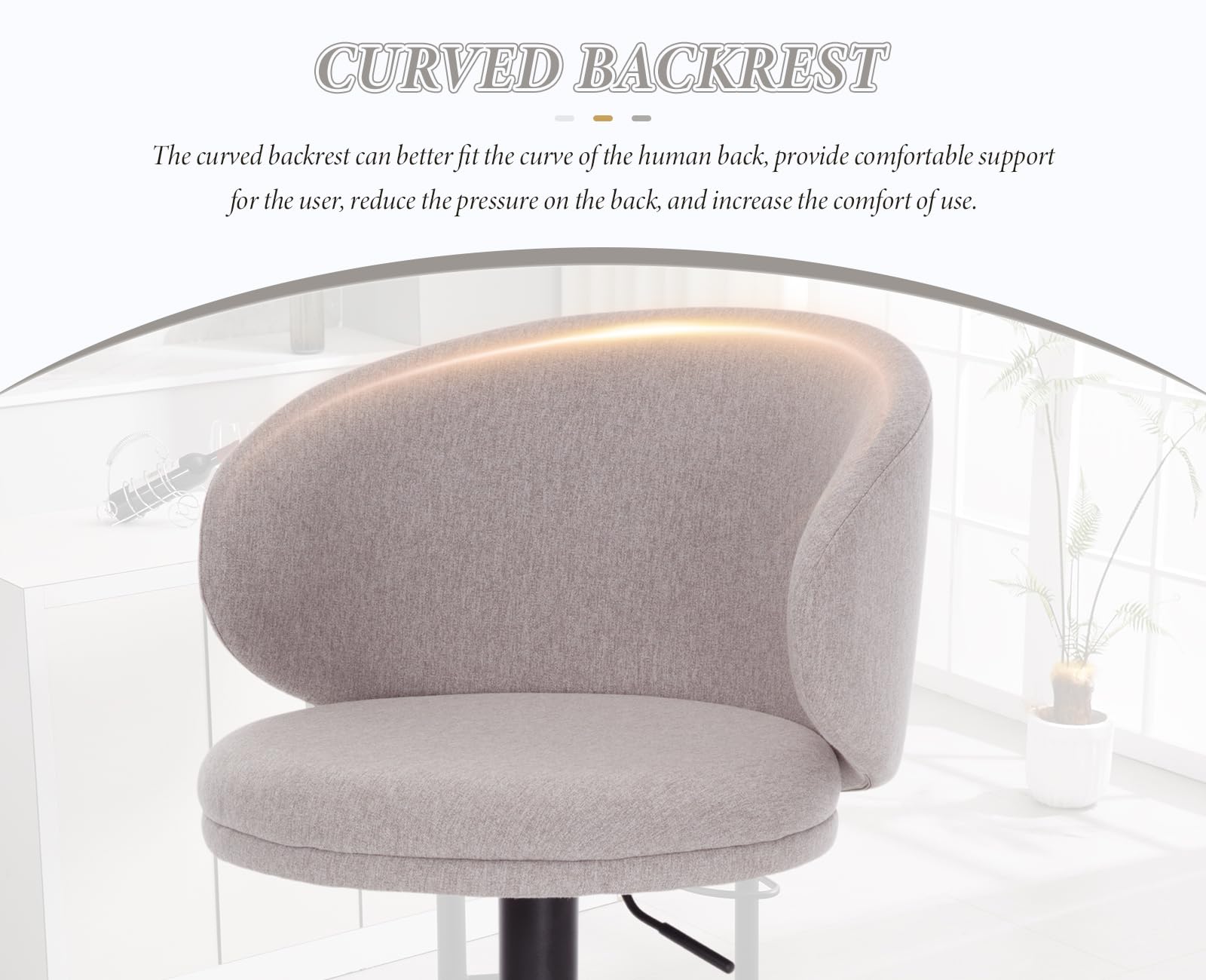chairus Set di 2 Sgabelli da Bar in Tessuto di Lino Sgabelli Alti Regolabili e Rirevoli Sgabelli Cucina con Schienale Sgabelli Moderni con Gambe in Metallo Sedie Alte per Bar/Cucina/Penisola, Grigio