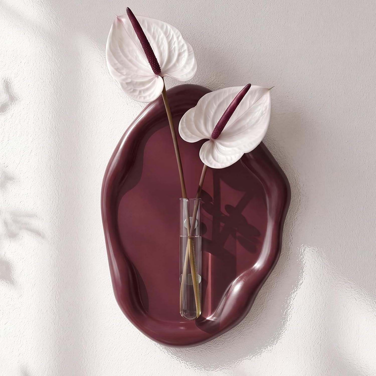 Modern Wall Mounted Resin Vase with Magnetic Glass Tube, Maroon