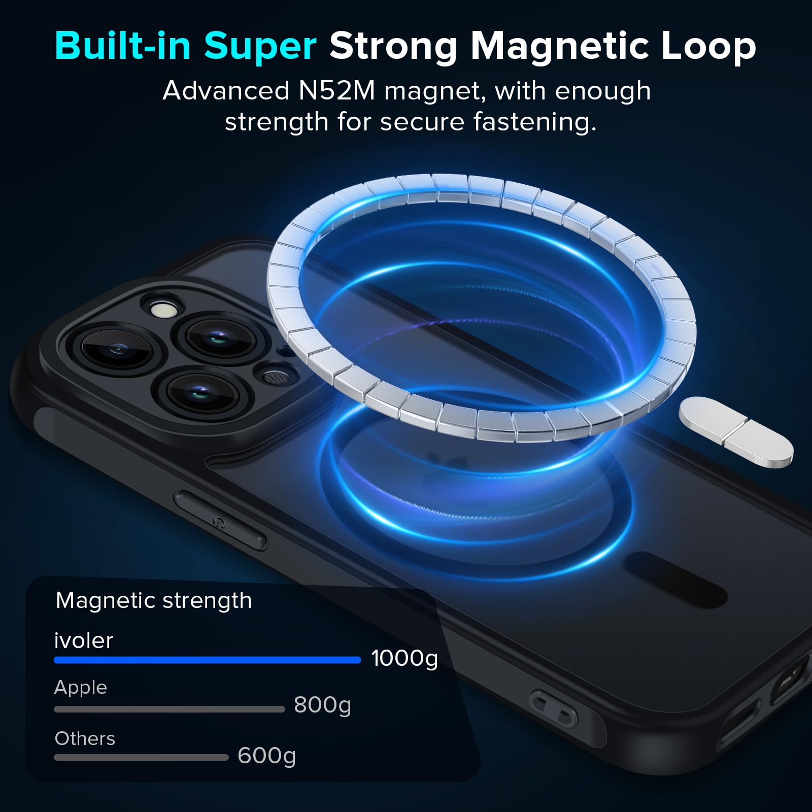 ivoler Magnetyczne etui do iPhone'a 15 Pro 6,1 cala, [kompatybilne z ] z 2 szklanymi ochraniaczami ekranu [odporne na wstrząsy ochrona klasy wojskowej] smukłe, twarde, półprzezroczyste, matowe