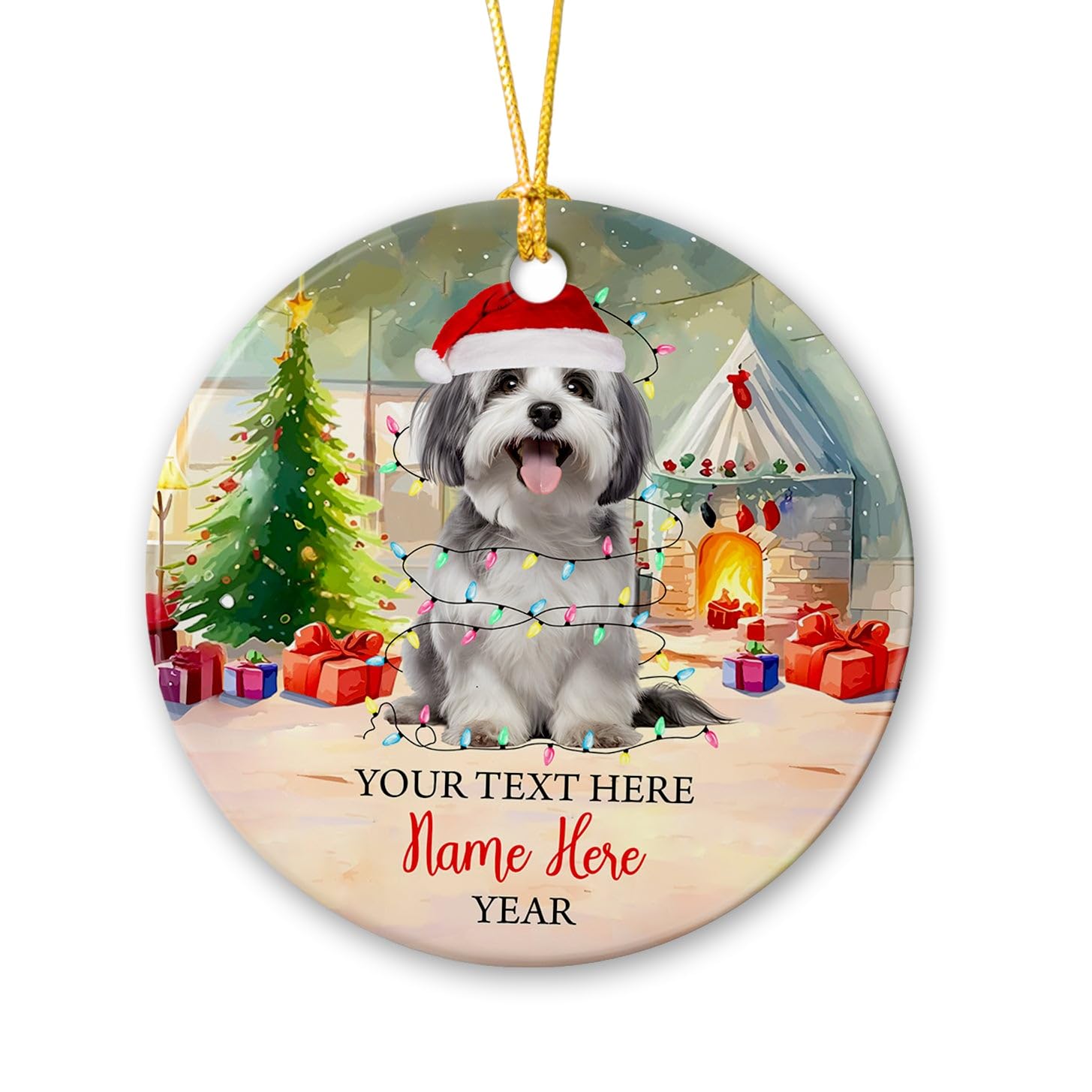 Personalized Havanese First Christmas Ornament, Havanese with Santa Hat Ceramic Ornament Xmas 2025, Havanese Puppy Ornament Gifts for Dog Owners, Custom Pet Name Christmas Tree, Havanese Lovers Gift