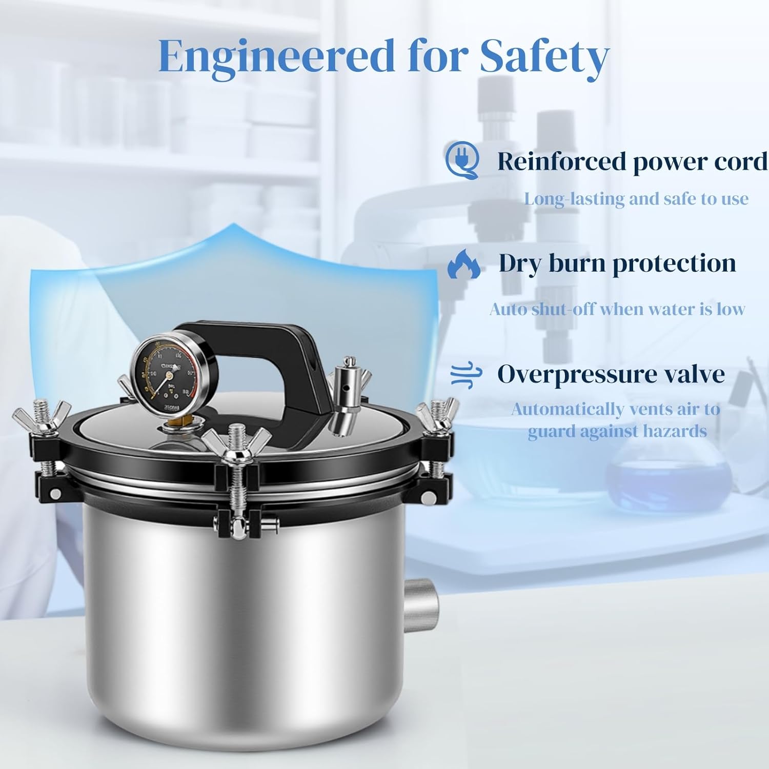 Portable 8L Stainless Steel Lab Autoclave Steam Autoclave Sterilizers for Lab Equipment, Culture Medium, Glassware 110v