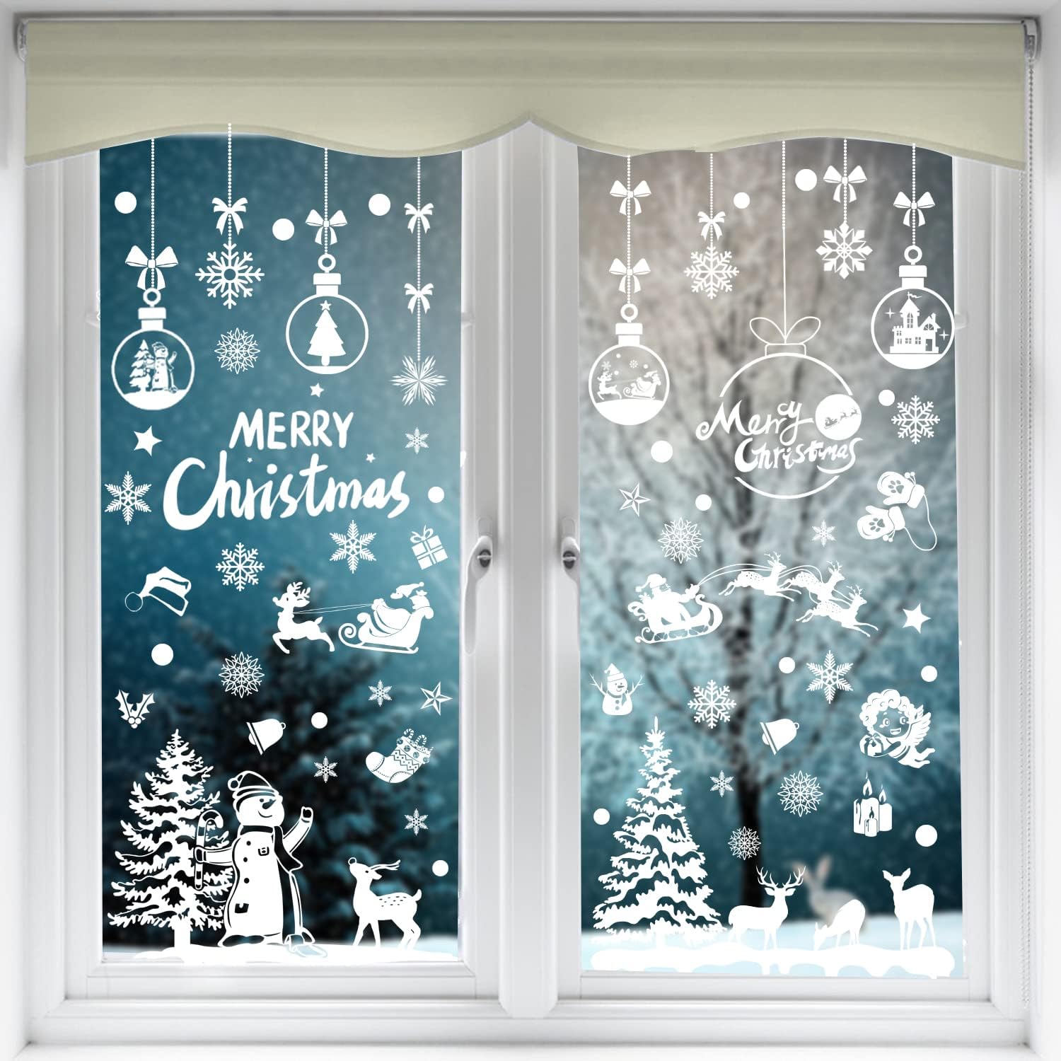 NAVREX Christmas Windows Decoration Stickers, 9 Sheets Xmas