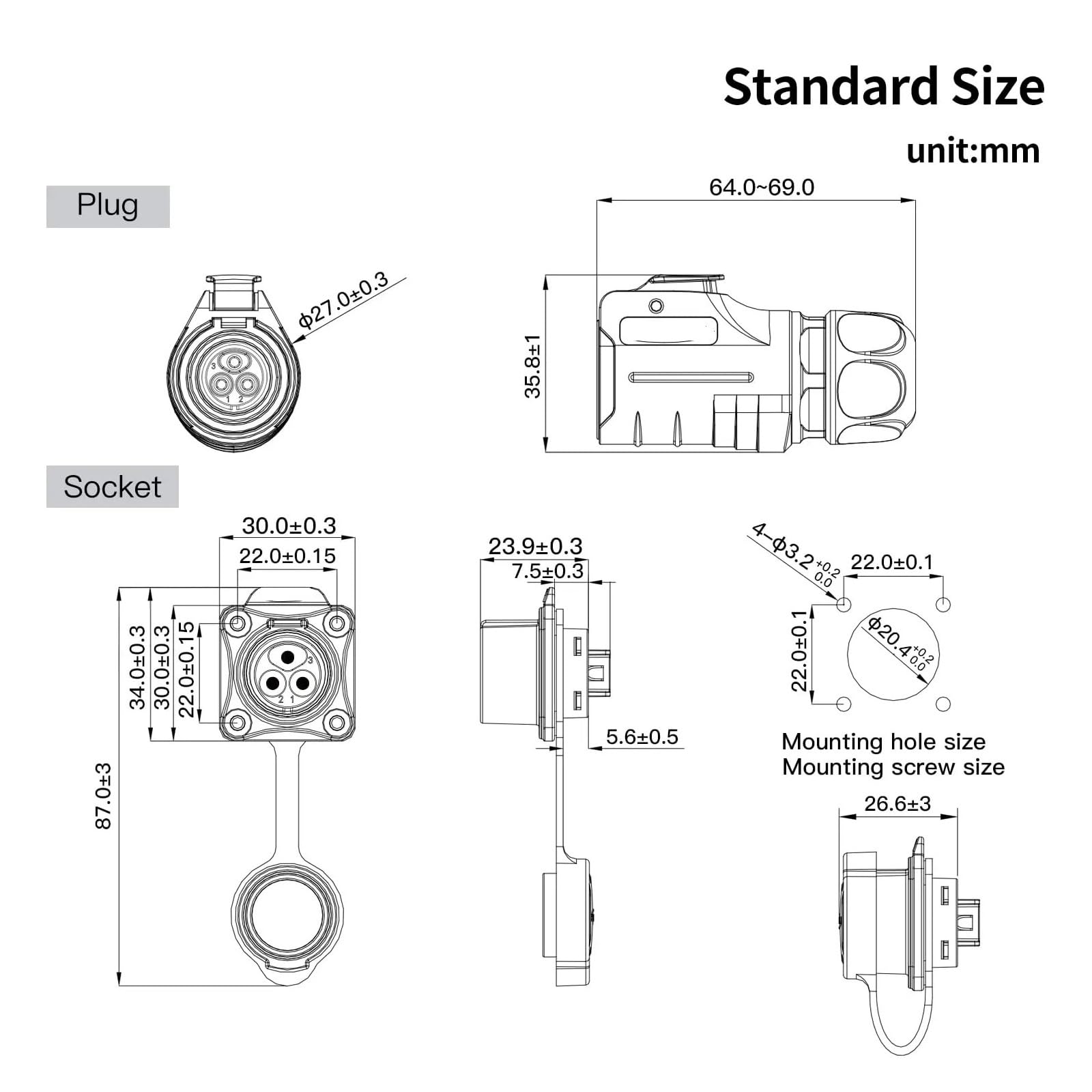 Connettore elettrico a saldare impermeabile IP68 LP20 Connettore in linea(4 Pin Male Set)