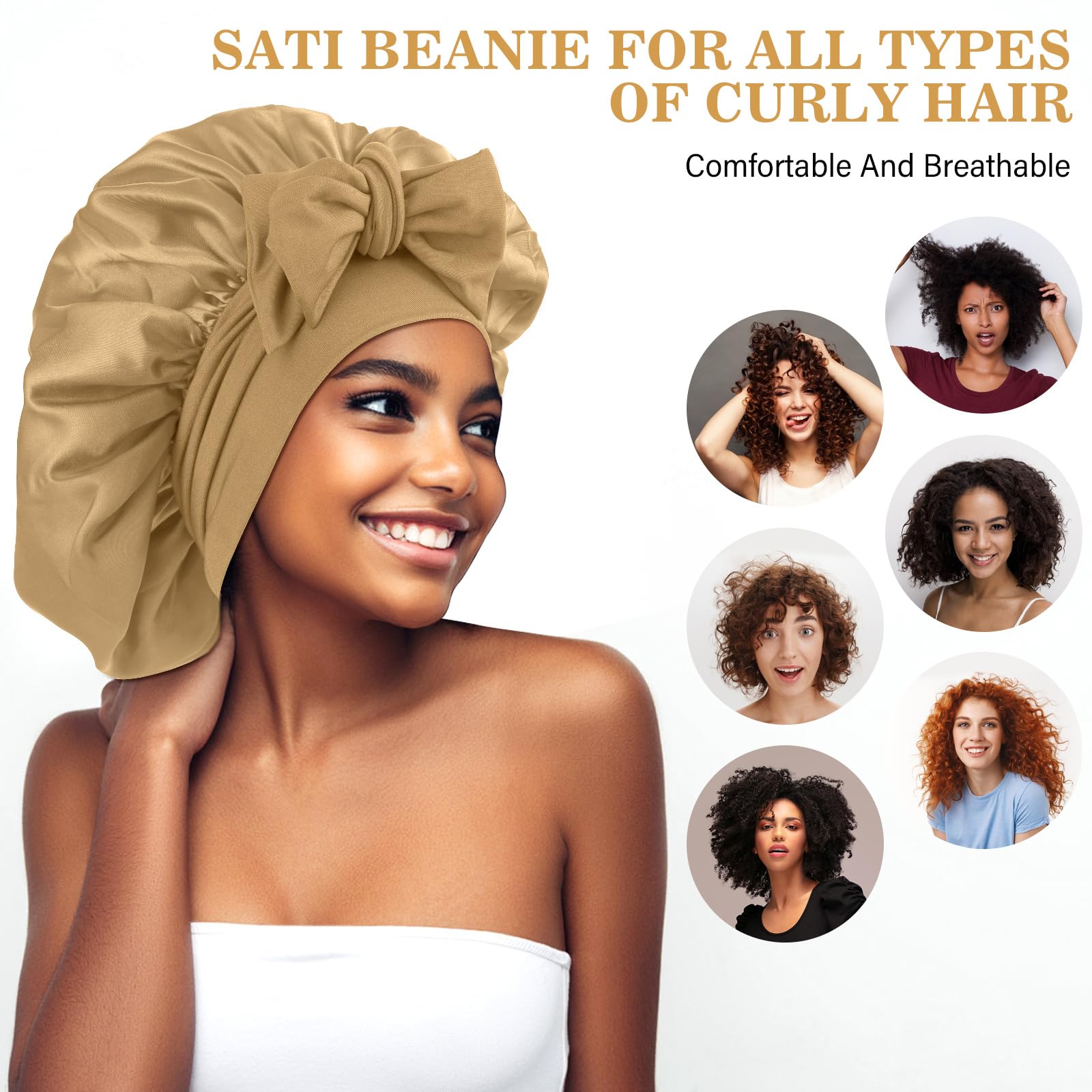 Abeillo Silk Sleep Bonnets for Women 1PC Adjustable Satin Night Sleeping Cap with Soft Elastic Band - Image 4