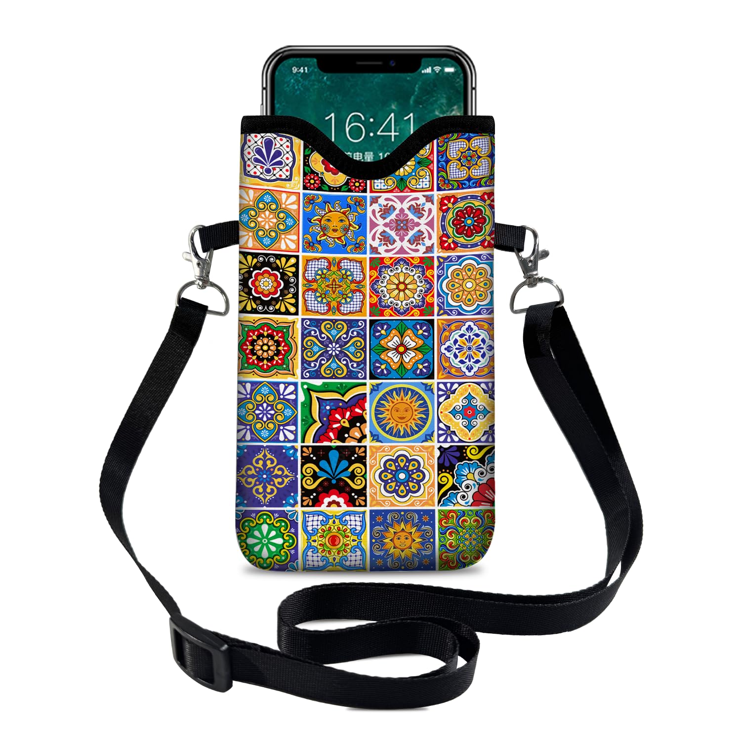 Neoprenowy pokrowiec na telefon komórkowy, torba z paskiem crossbody, smycz na szyję, dla kobiet, 45 x 9,9 cm, styl boho
