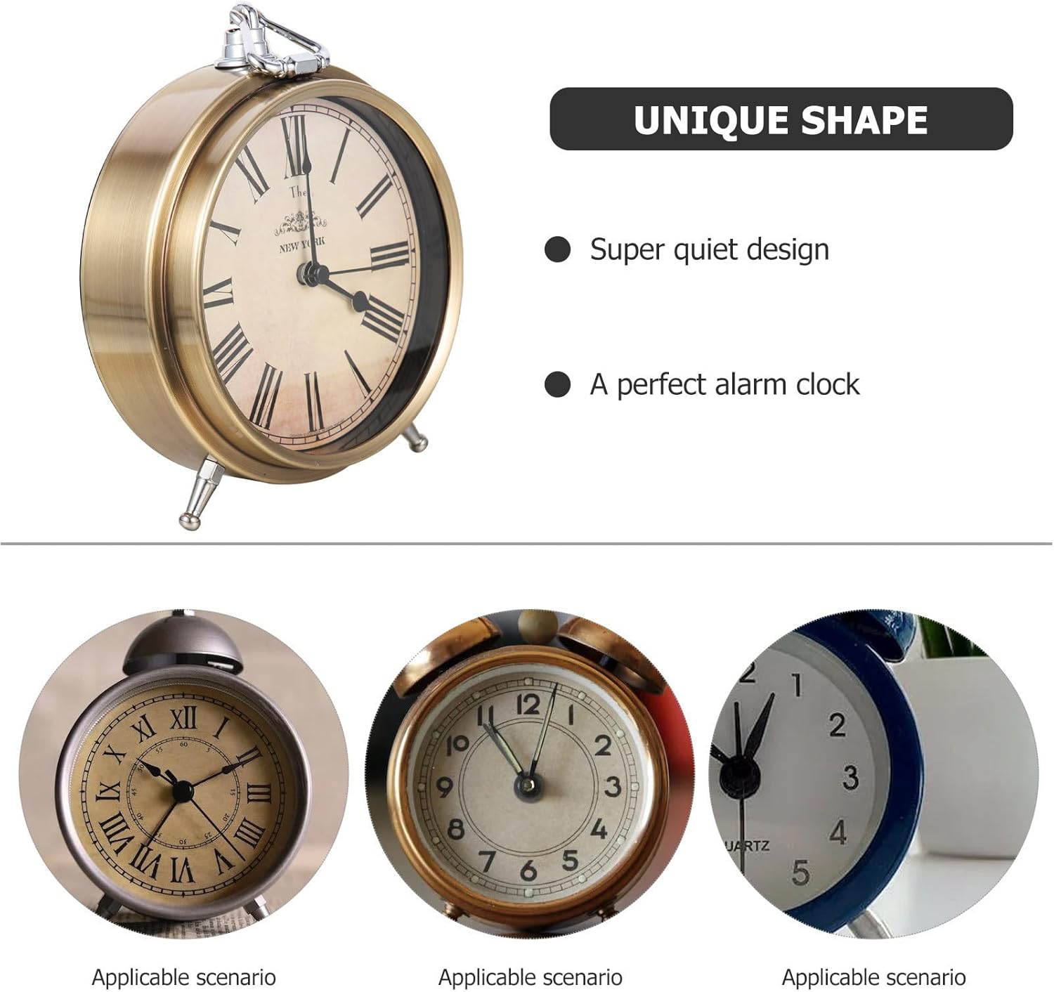 Retro Metal Alarm Clock for Bedroom Table Small Battery Operated Analog Clock Decor Heavy Sleeper Loud Ringing Without Battery