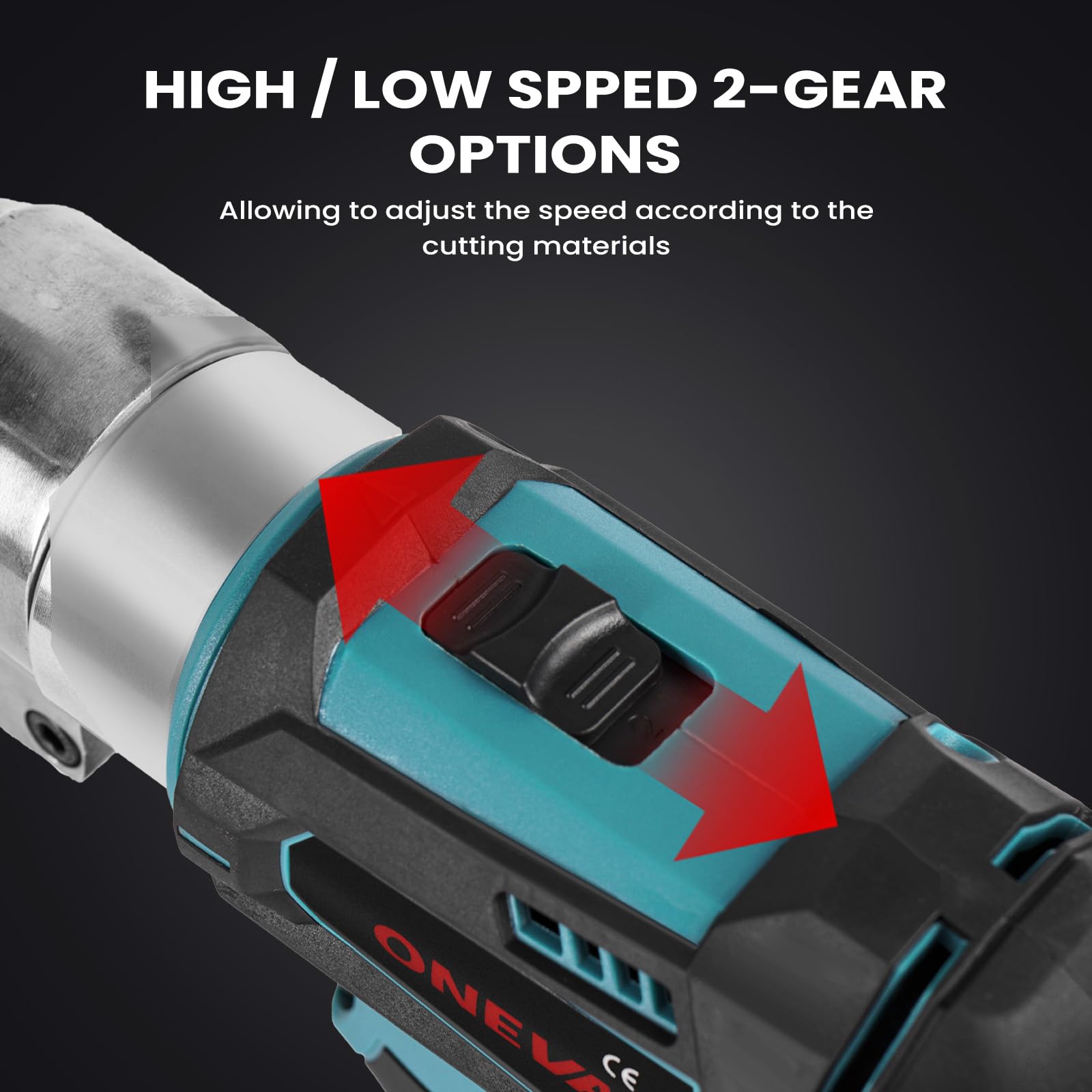 ONEVAN cisaille tole sans fil, cisaille electrique avec 2 batteries de 1,5 Ah e chargeur rapide, épaisseur de coupe 3 mm, ciseaux electrique à métaux pour couper le métal, fer, tapis et tissu