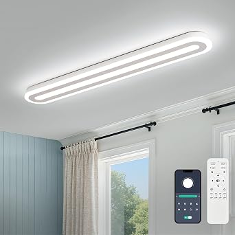 Modern LED Ceiling Light 39.4in, Dimmable Flush Mount with Remote, White