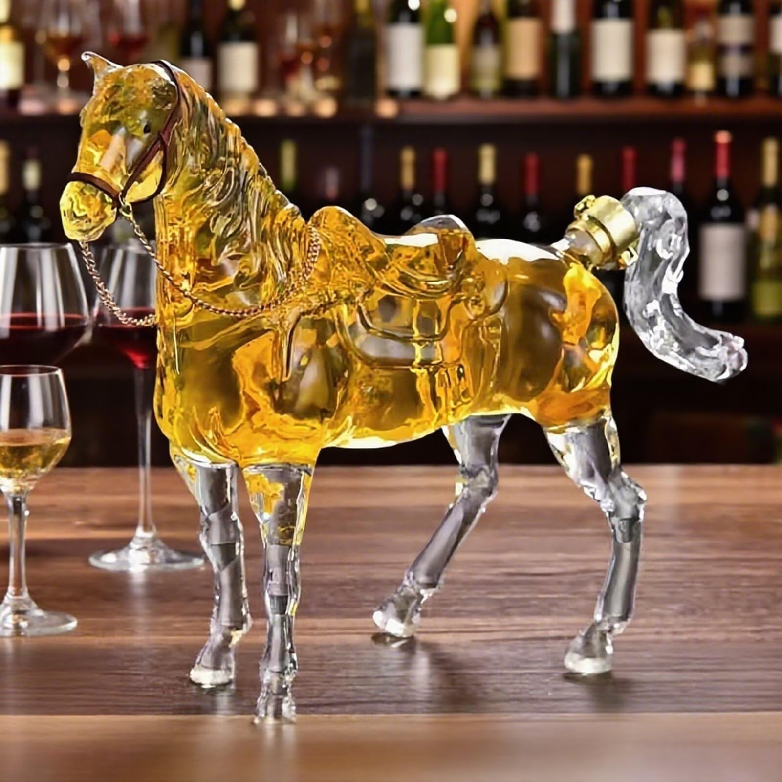 1000ML Decantador Whisky Arte Escultura - Decantador De Whisky Con Forma De Vaso De Caballo/vaca 3D, Regalos Únicos A Prueba De Fugas Para Botellas De Vino, Contenedores Licores(Horse)