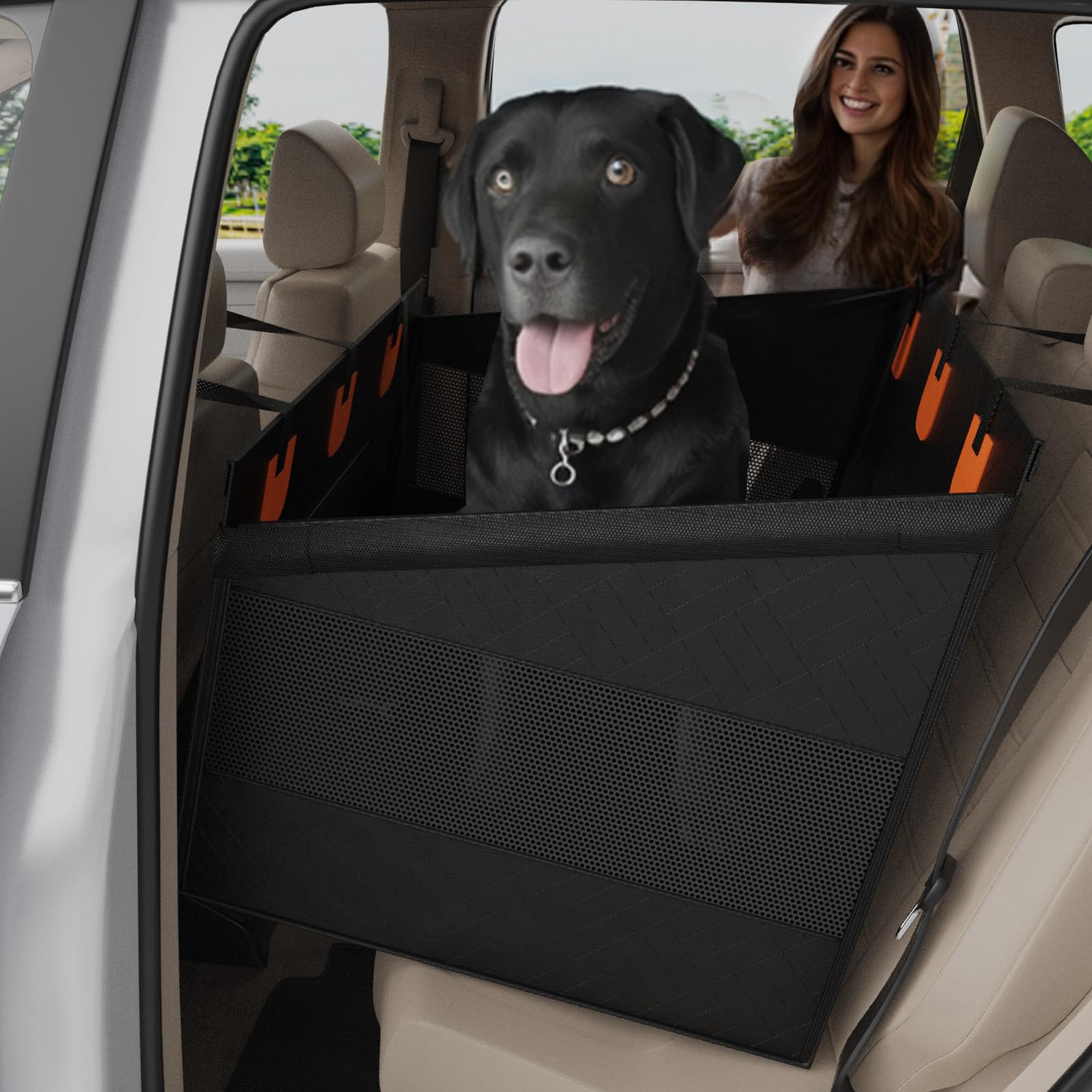 nuzzpawur Medium Dog Car Seat, Hard Bottom Car Seats Cover for Dogs, Waterproof Non-Slip Foldable Back Seat Extender for Small to Medium Size Dog, Backseat Cover for Dogs in Vehicle SUV Truck, Black M